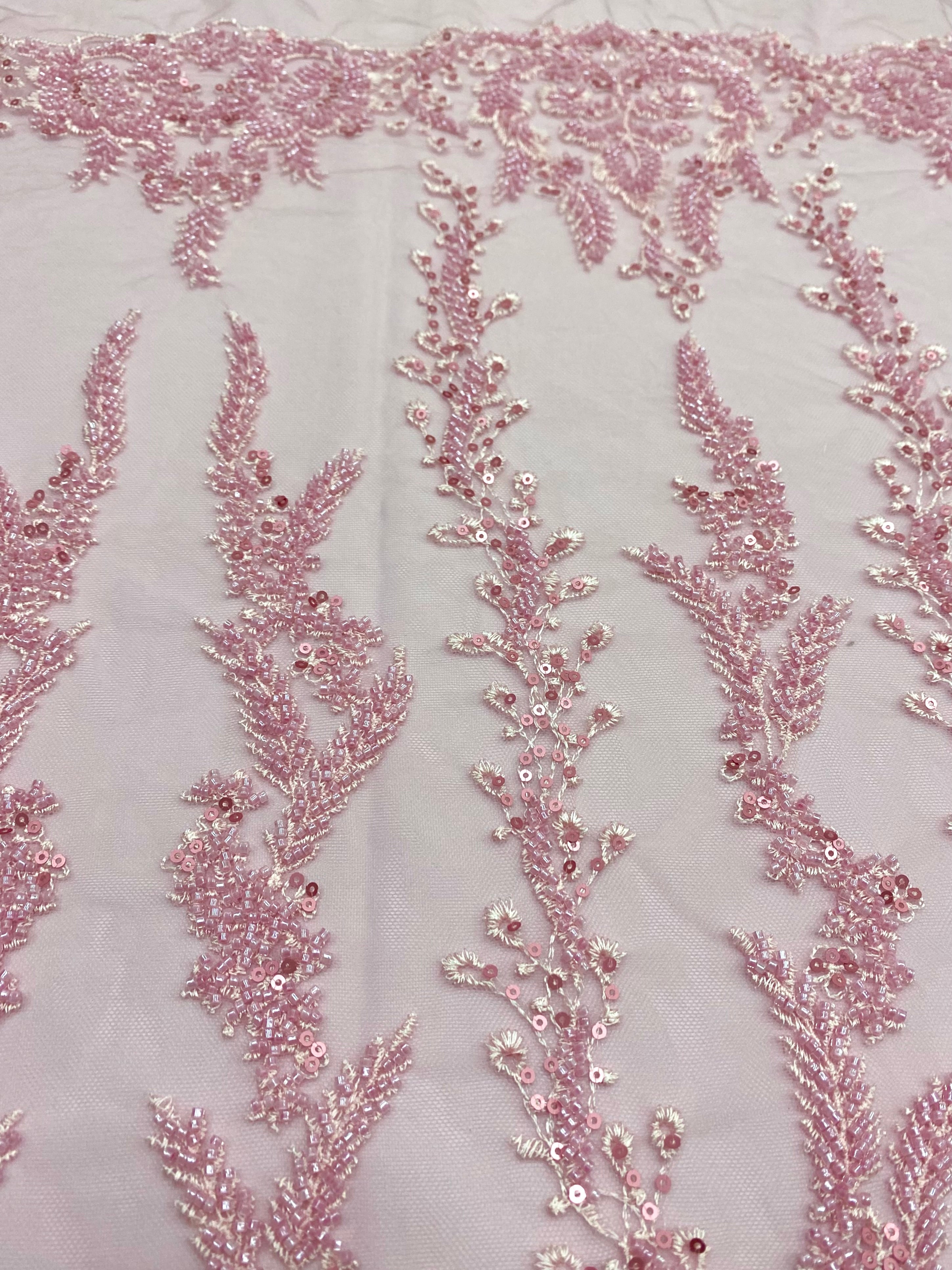 Silver Lace with Linear Pattern, with Pearls and Sequins