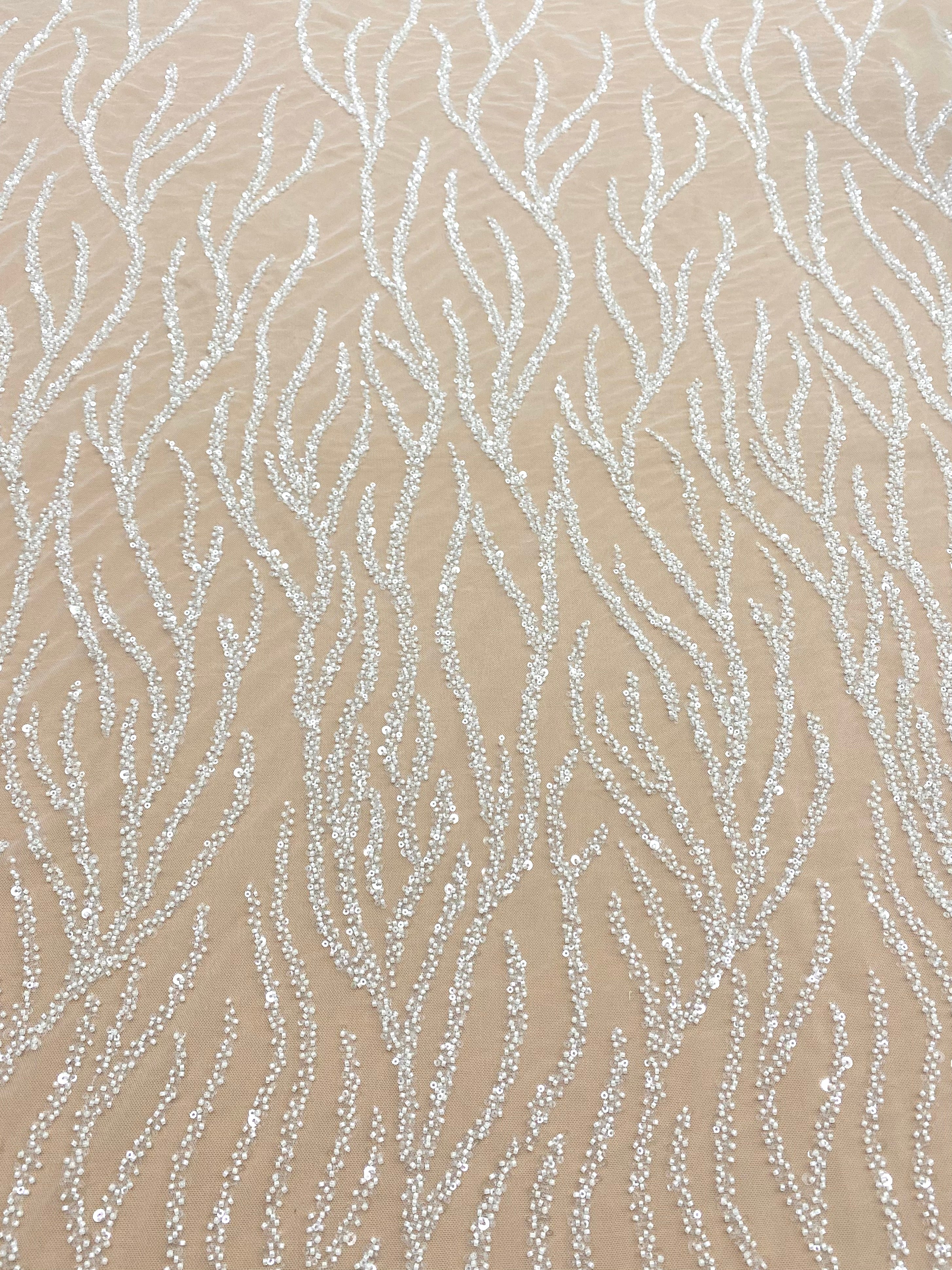 Csipke Couture Ivory, szálas díszítéssel, gyöngyökkel és flitterekkel