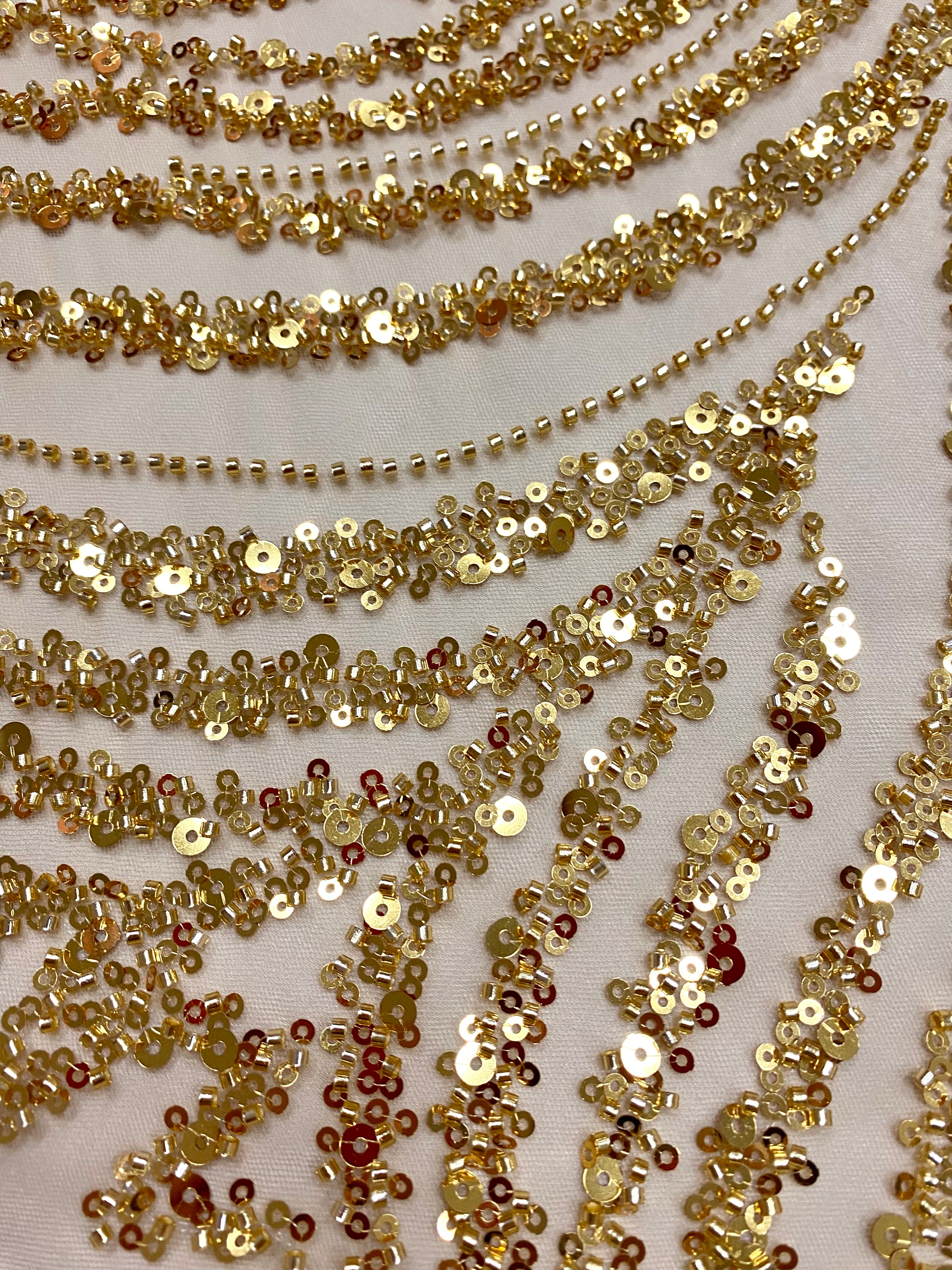 Silver Lace with Linear Pattern, with Pearls and Sequins