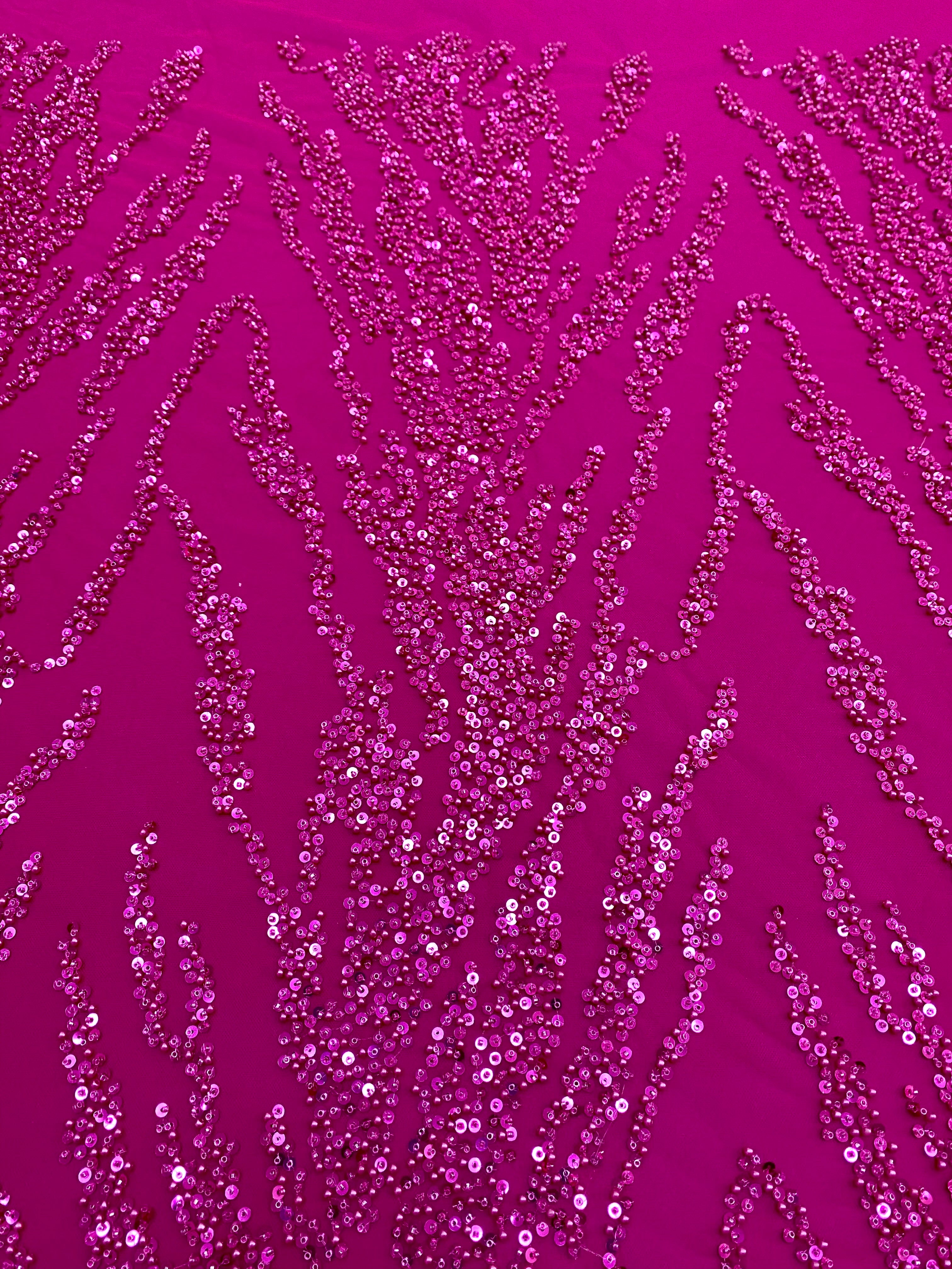 Silver Lace with Linear Pattern, with Pearls and Sequins
