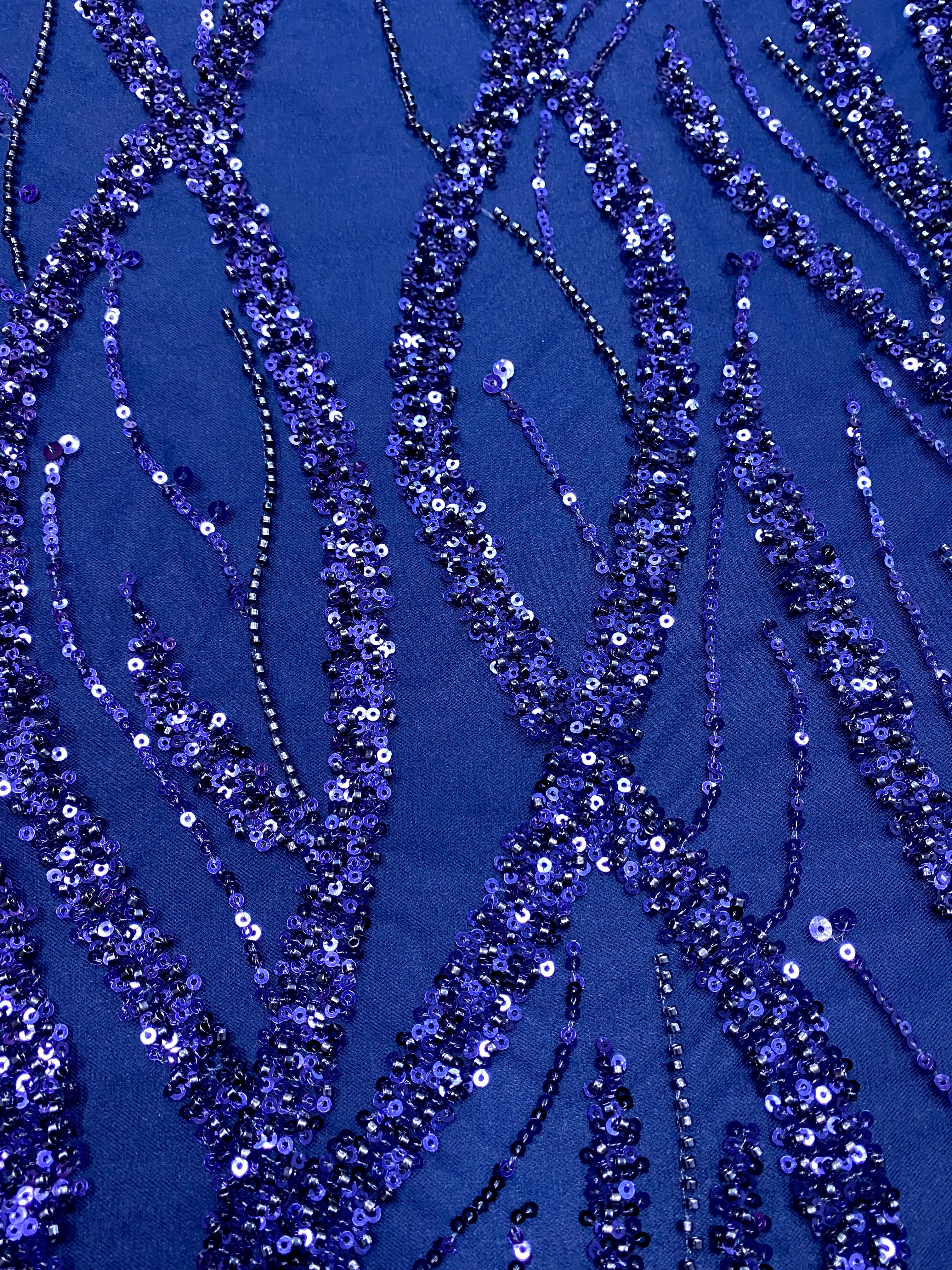 Dantela Couture Bleumarin cu Siraguri, Margele si Paiete