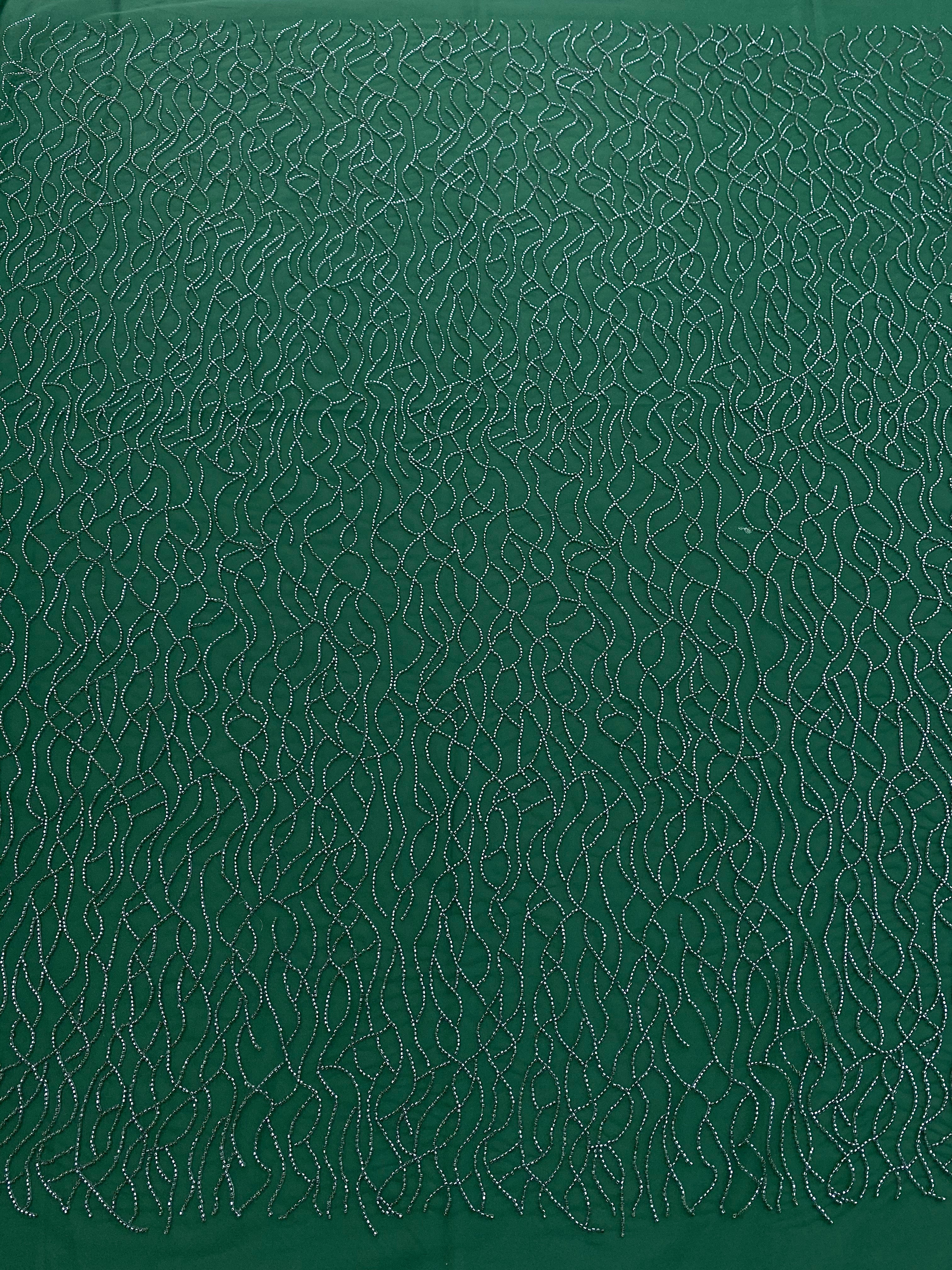 Dantela Couture Verde Smarald cu Siraguri din Margele