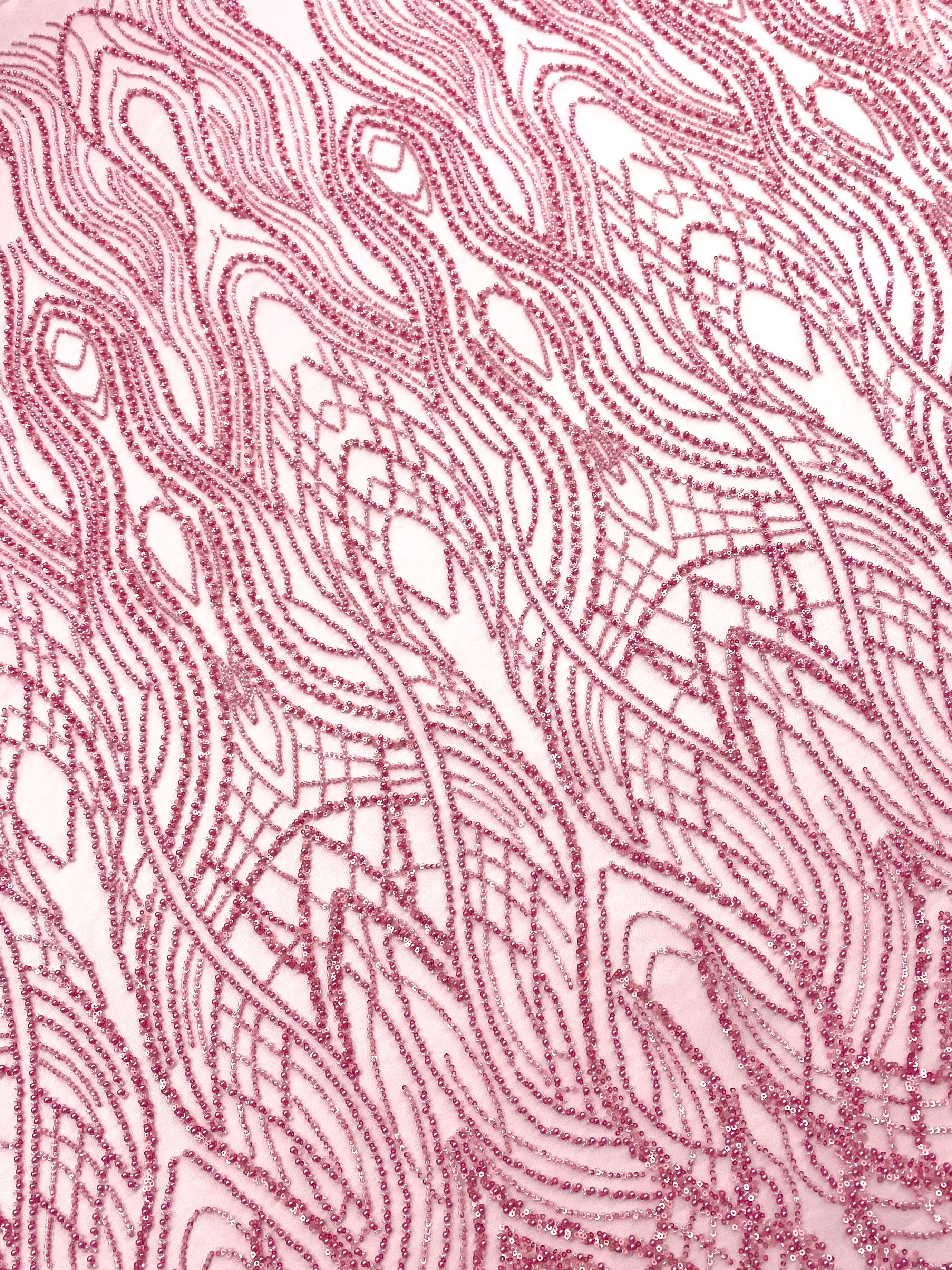 Pink Couture Lace with Pearls, Beads and Sequins