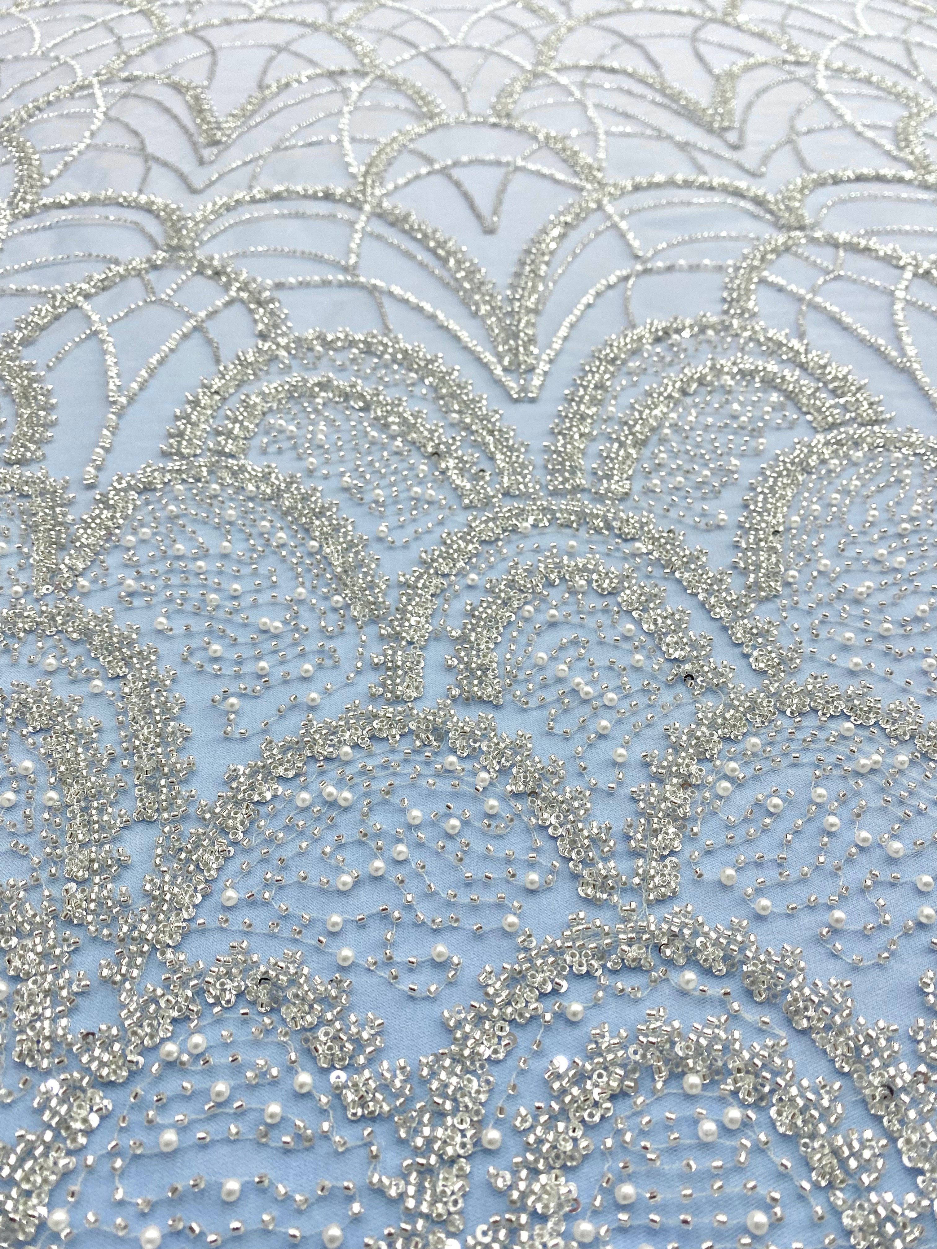 Silver Lace with Strings, Beads and Sequins