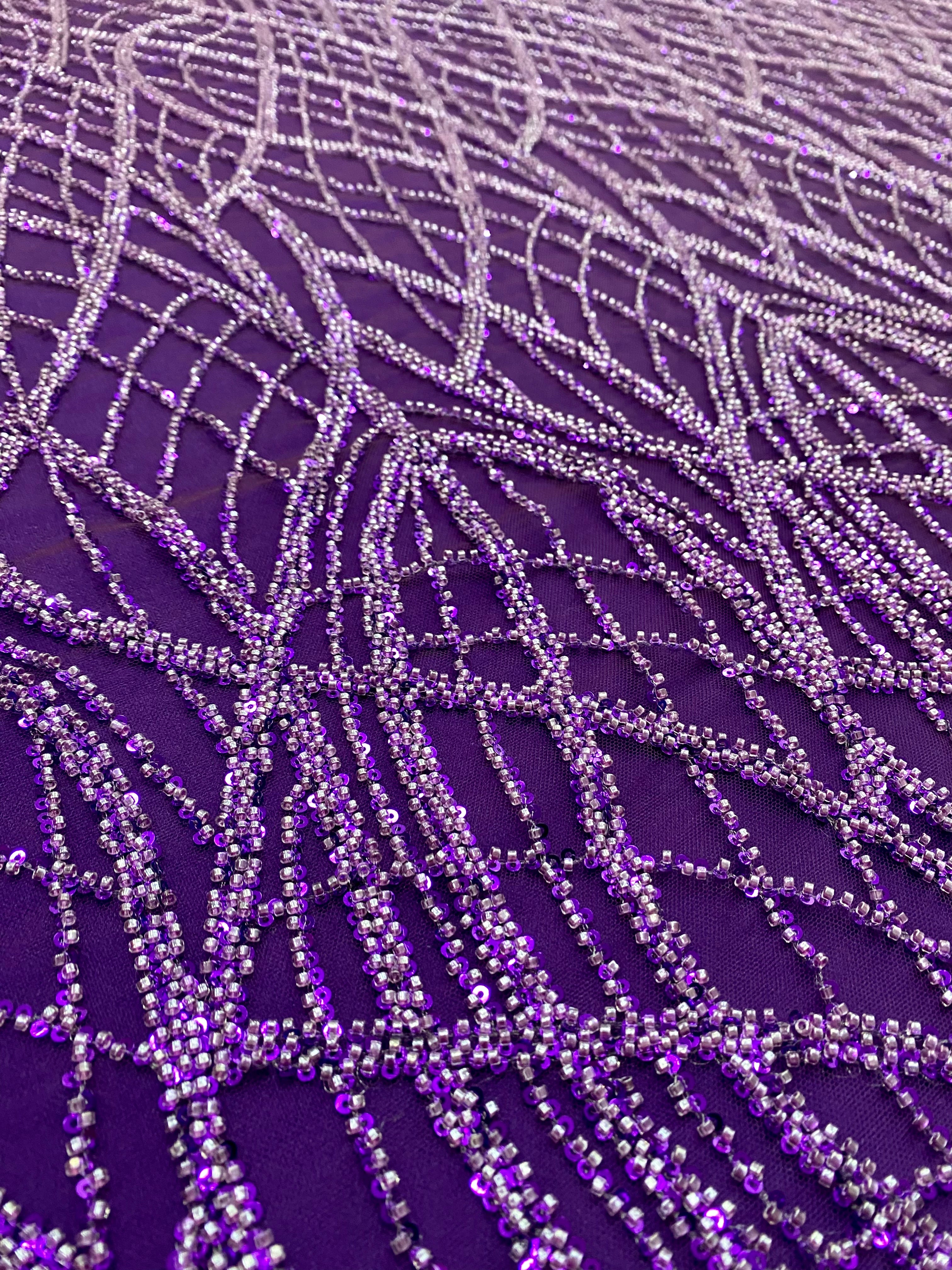 Silver Lace with Linear Pattern, with Pearls and Sequins