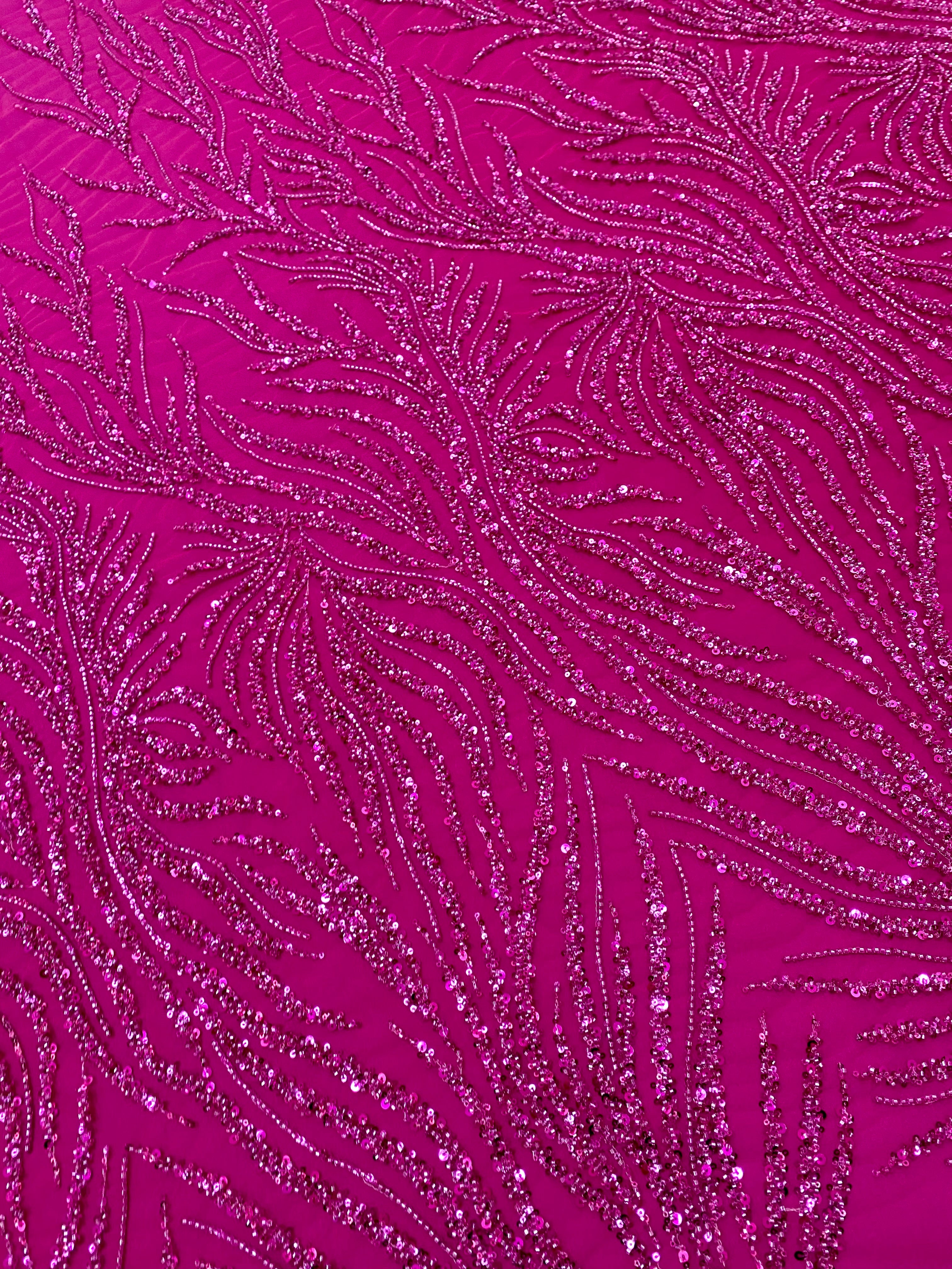 Dantela Couture Fucsia cu Siraguri, cu Margele si Paiete