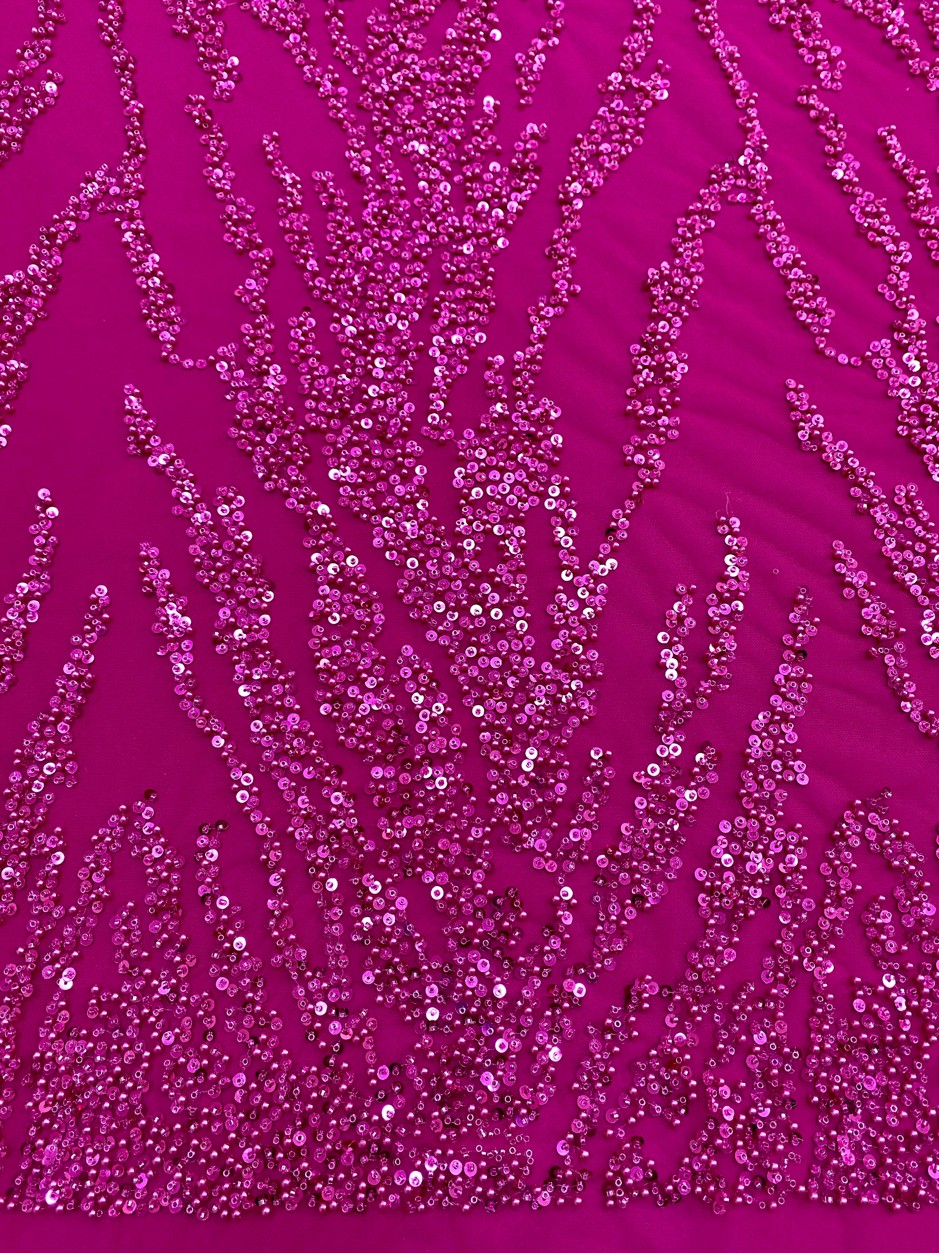 Silver Lace with Linear Pattern, with Pearls and Sequins