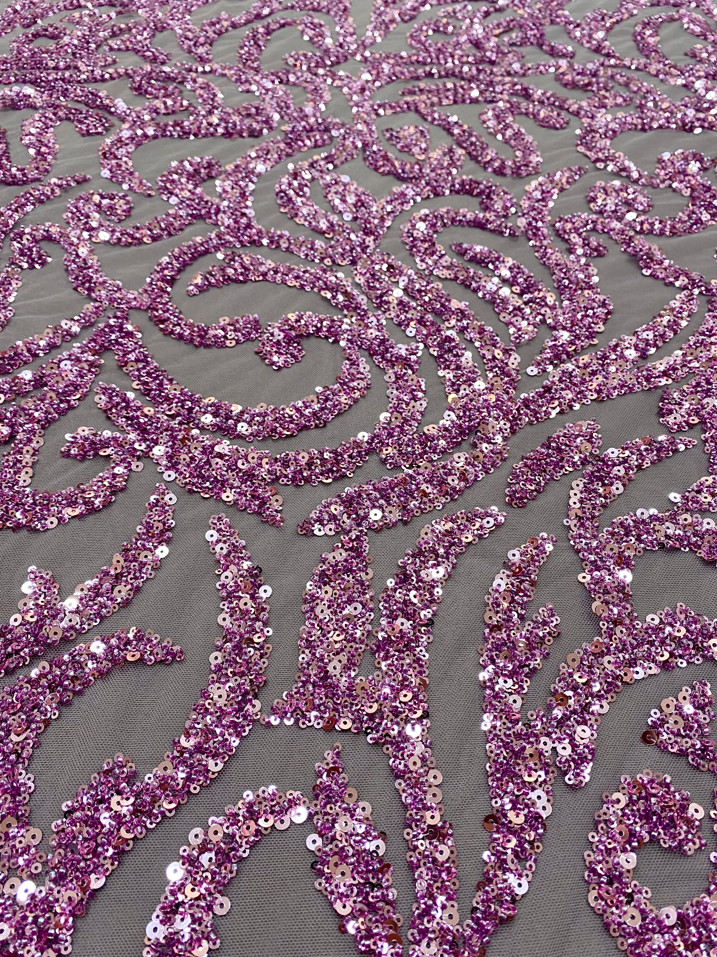 Powder Couture Lace with Geometric Pattern, with Beads and Sequins