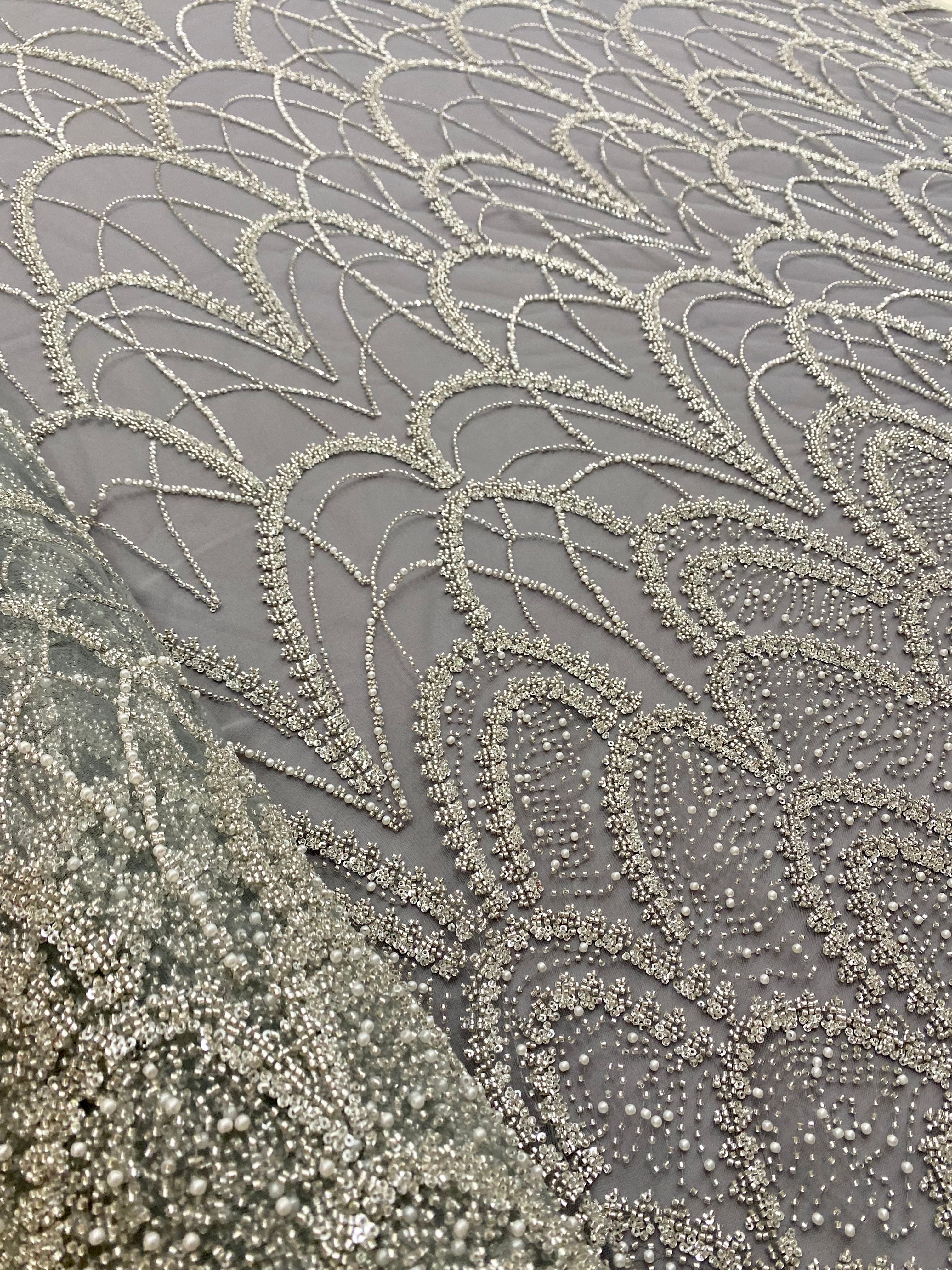 Silver Lace with Strings, Beads and Sequins