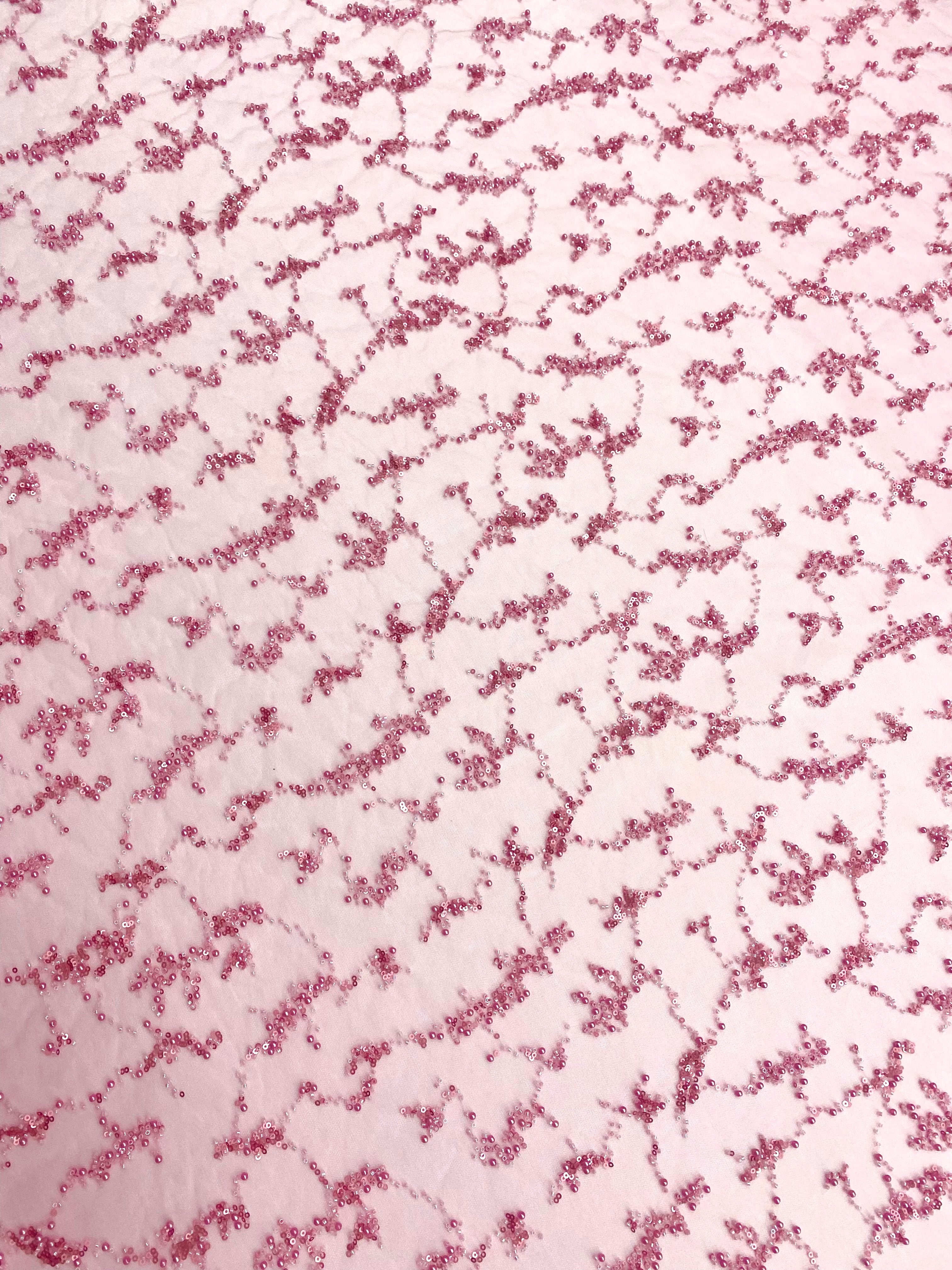 Pink Couture Lace with Pearls, Beads and Sequins