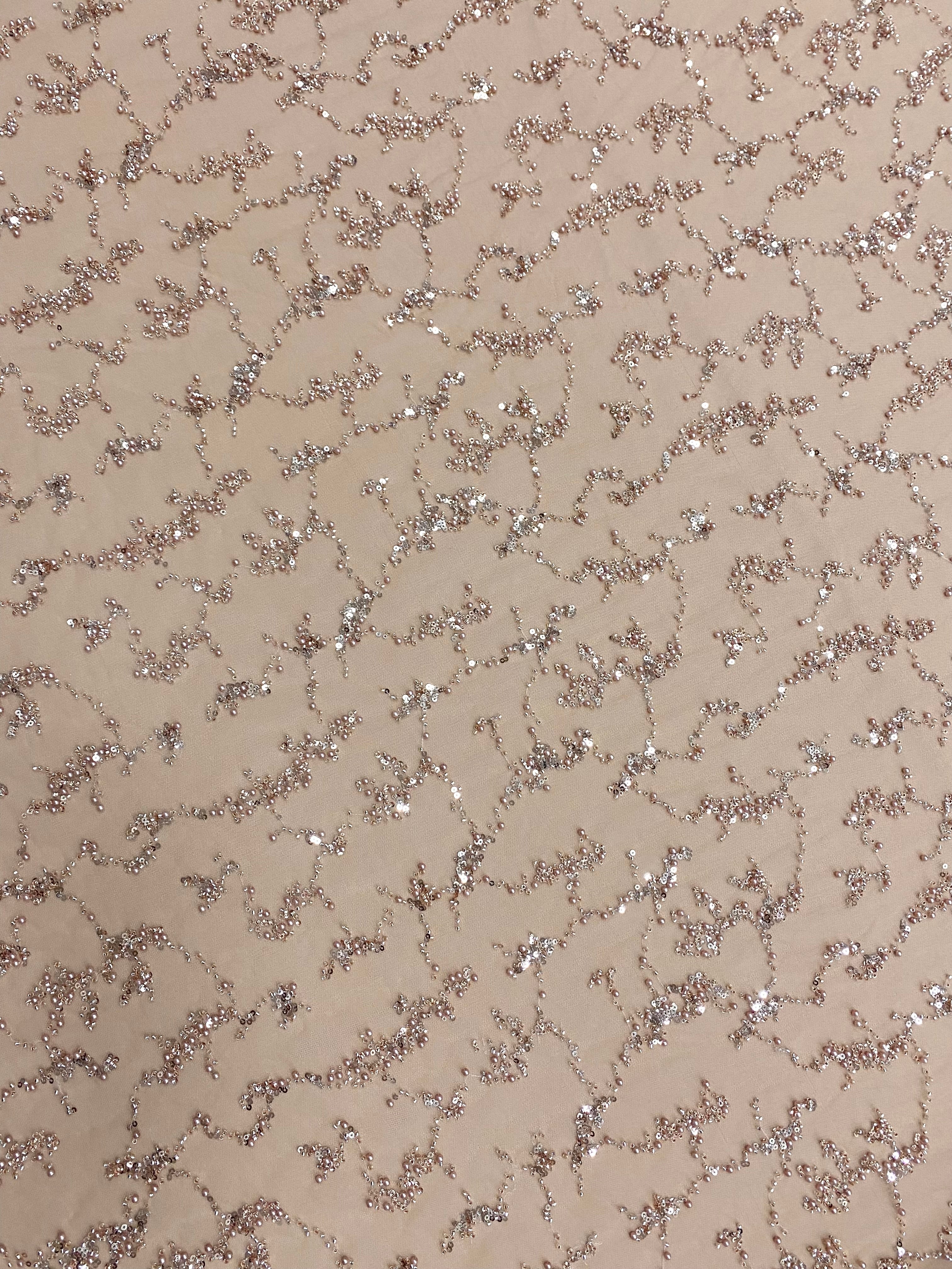 Rose Gold Couture Lace with Pearls, Beads and Sequins 
