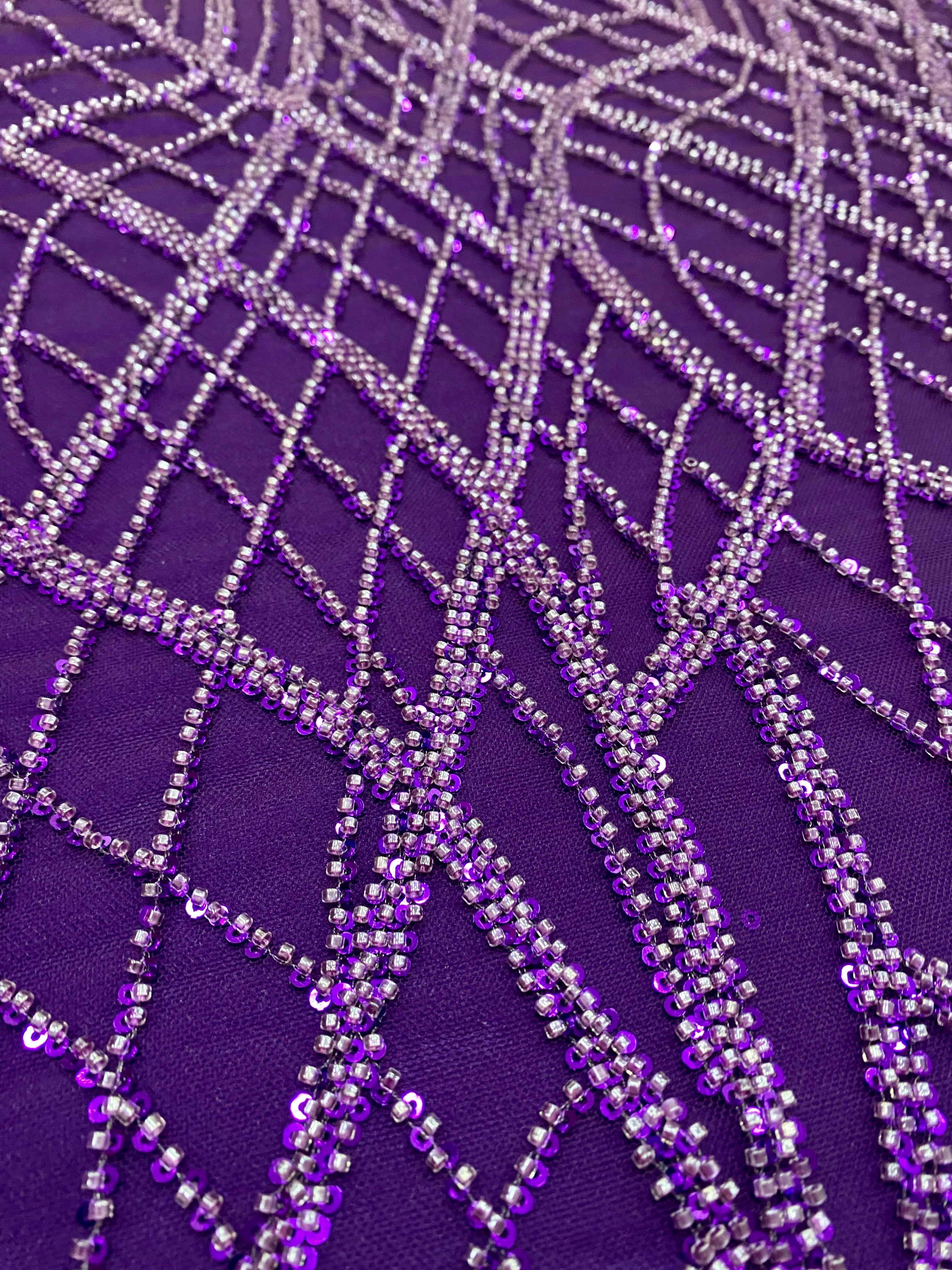 Silver Lace with Linear Pattern, with Pearls and Sequins