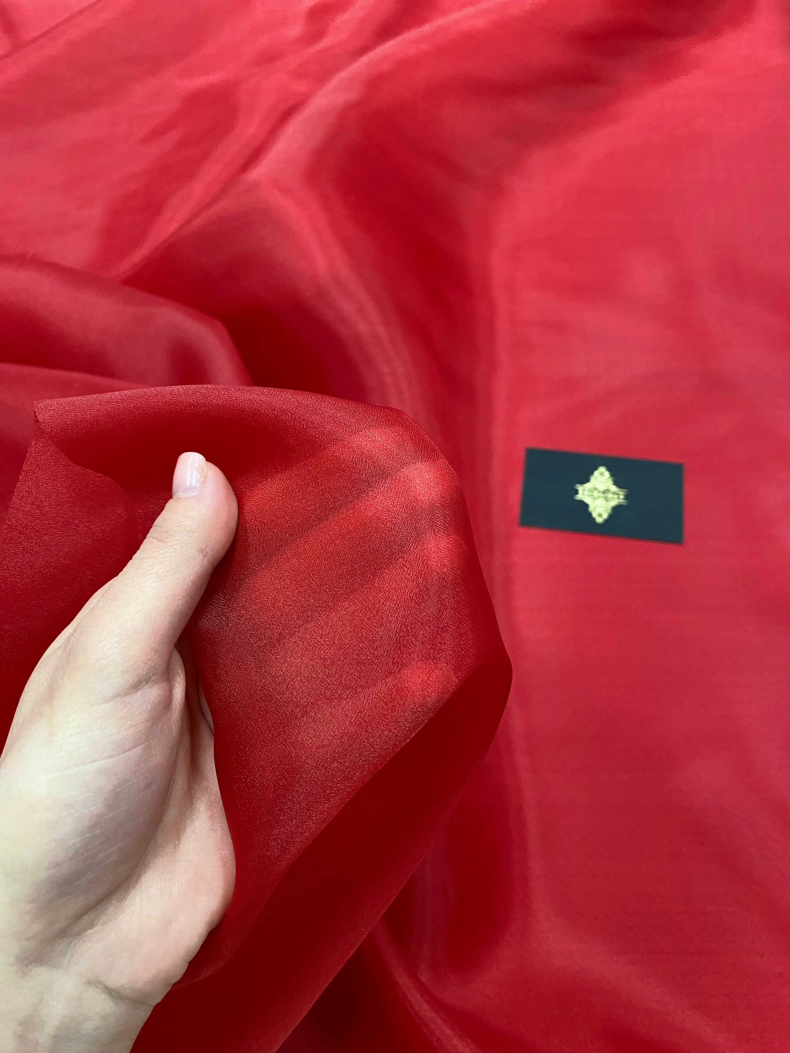Organza Sidefata Rosu Aprins -  3 m Latime