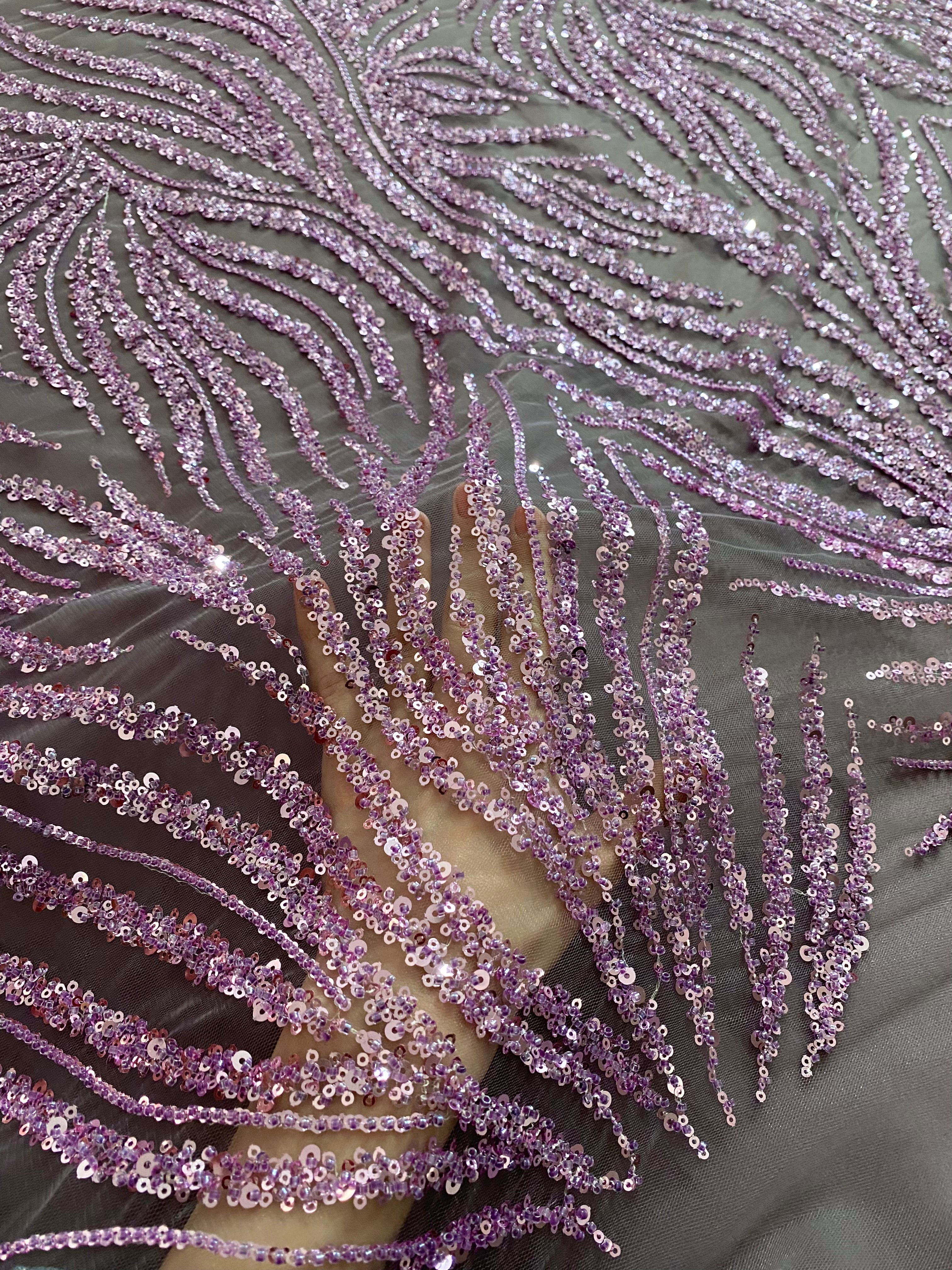 Powder Couture Lace with Strings, Beads and Sequins
