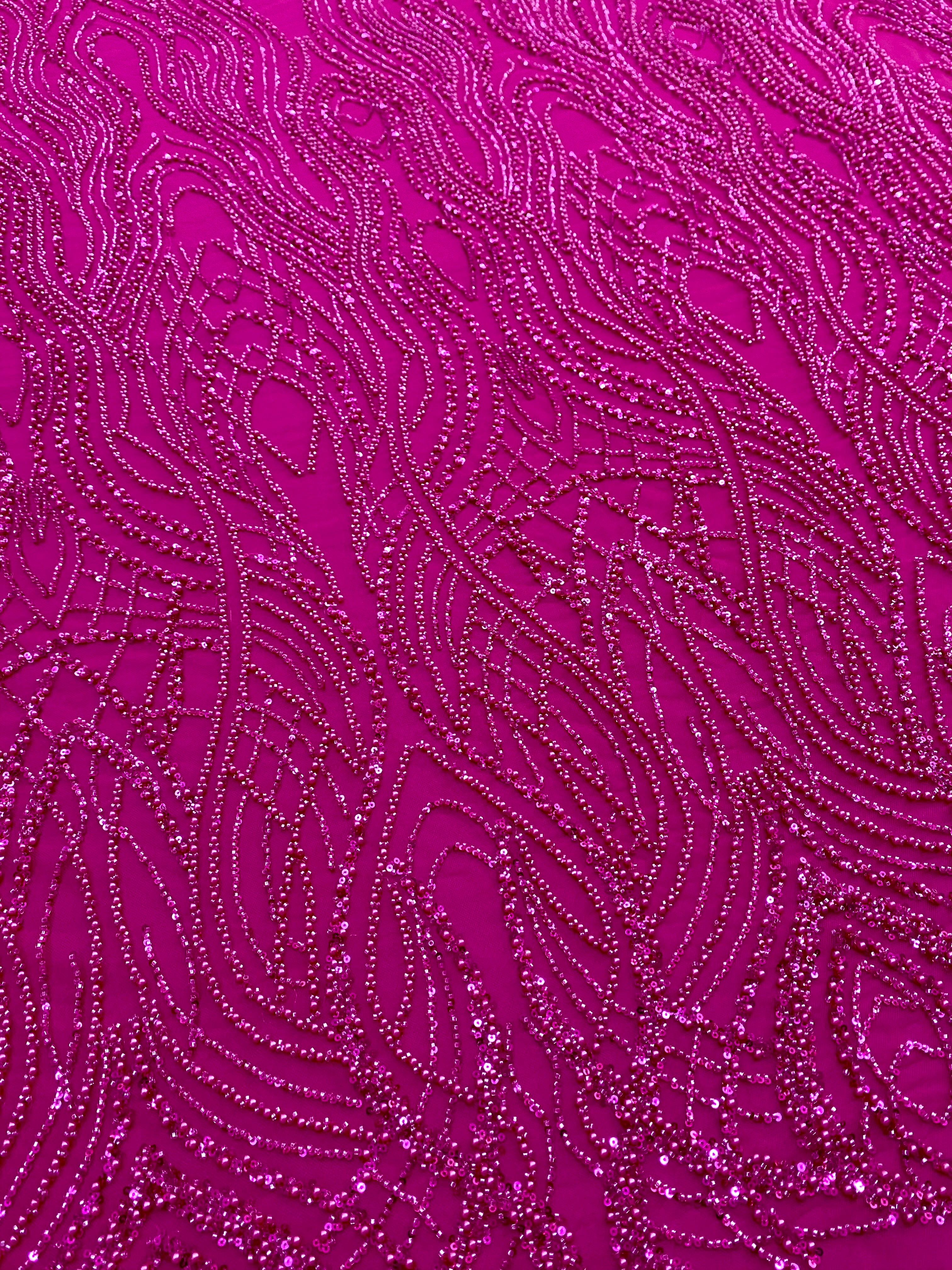 Silver Lace with Linear Pattern, with Pearls and Sequins