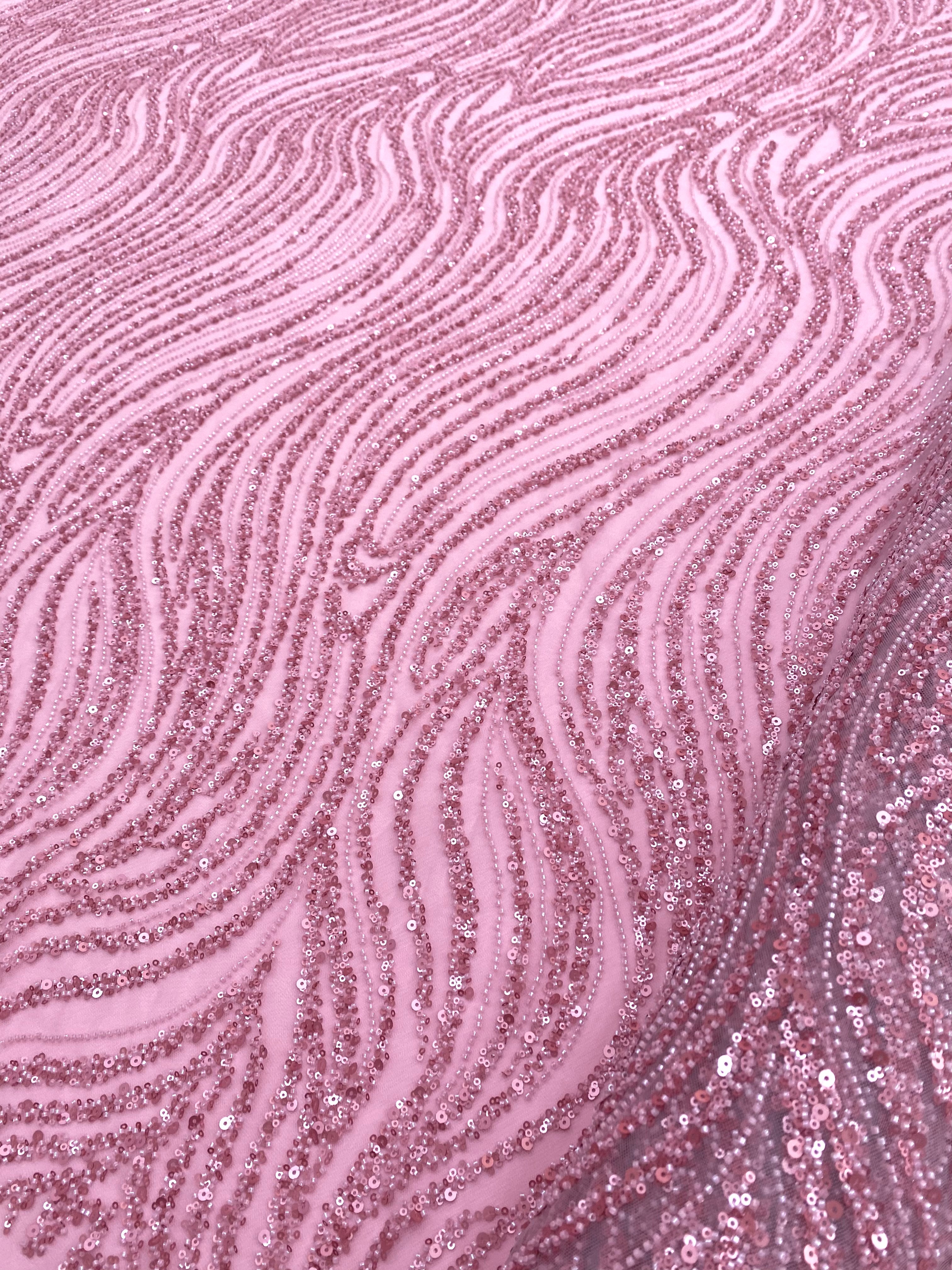 Silver Lace with Linear Pattern, with Pearls and Sequins