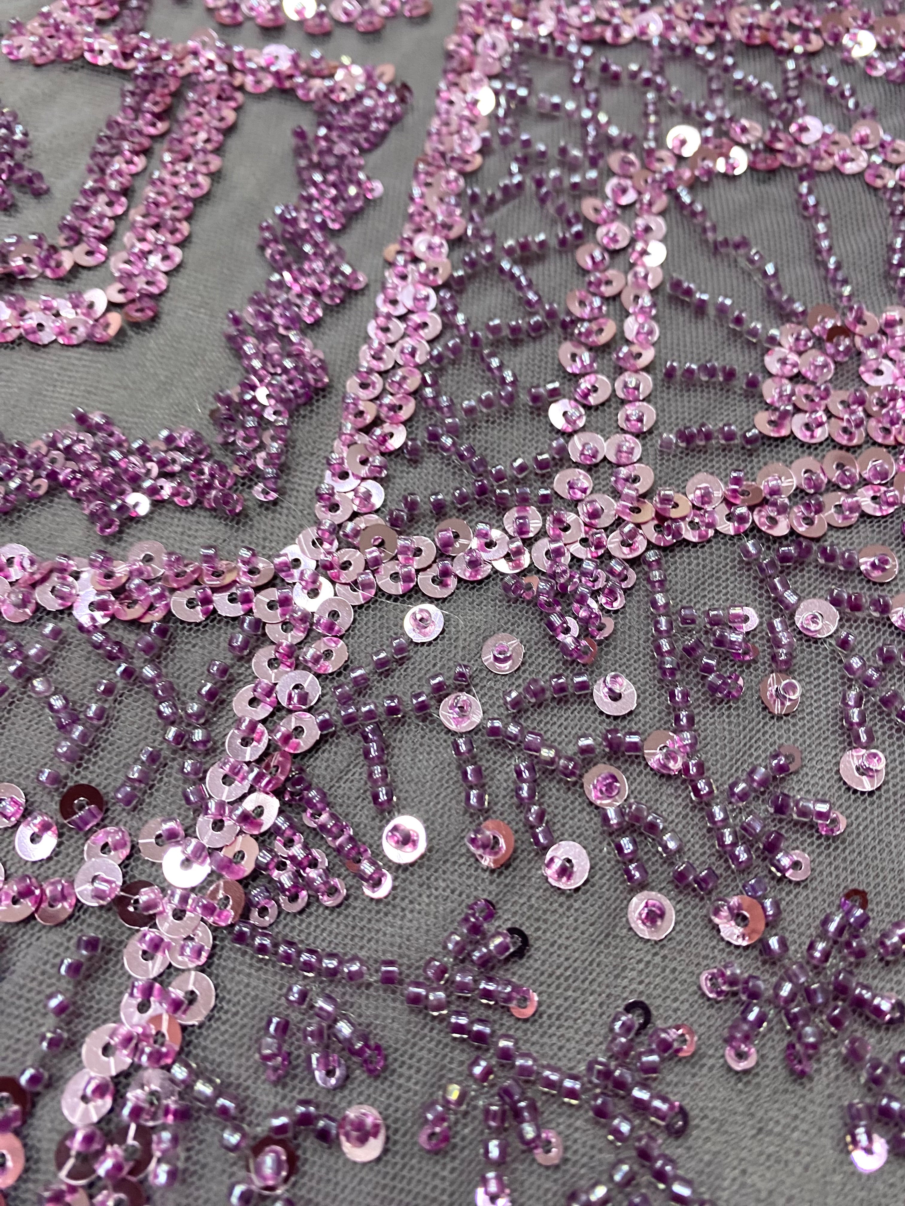 Powder Couture Lace with Geometric Pattern, with Beads and Sequins