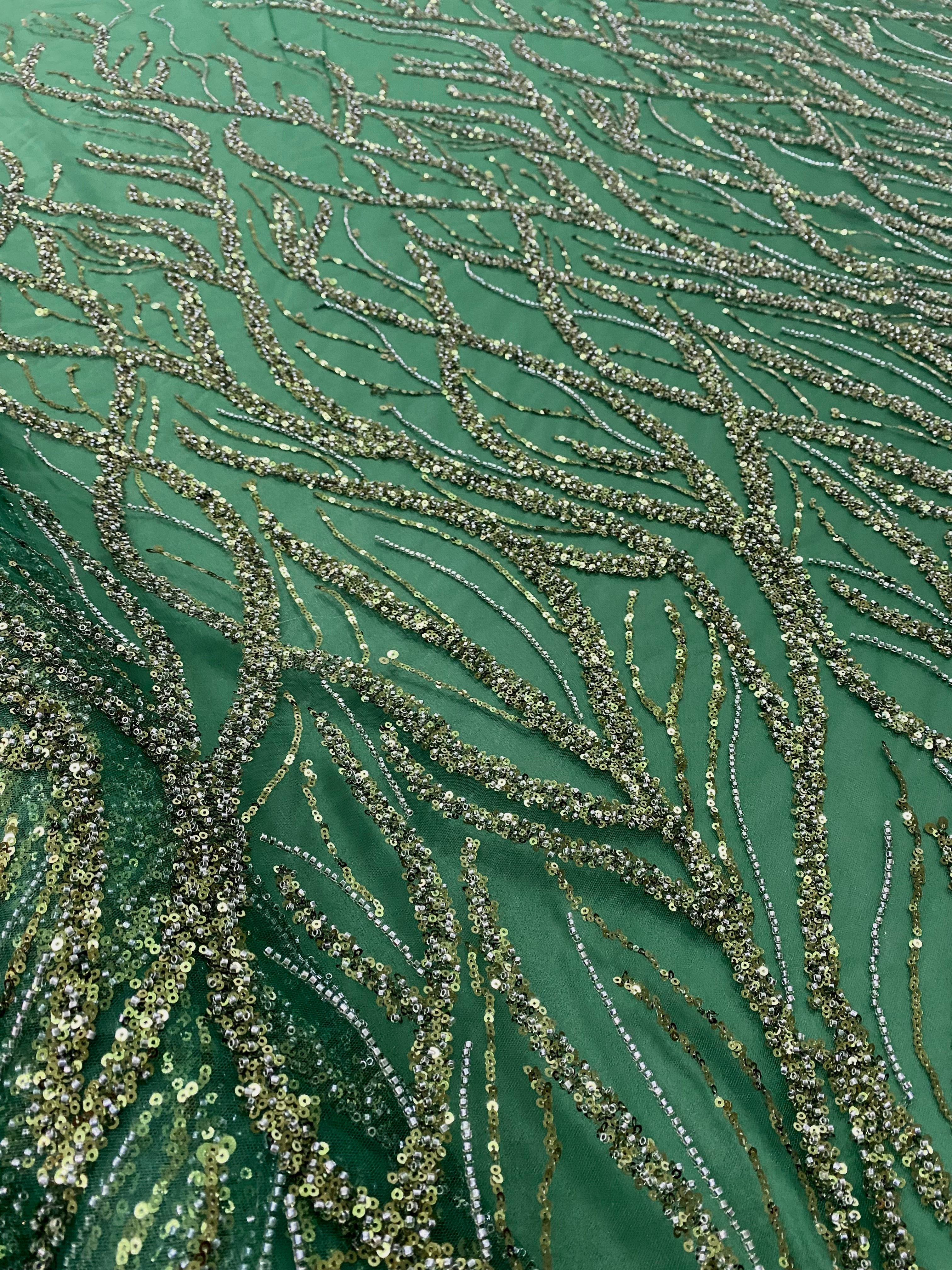 Emerald Green Couture Lace with Beads and Sequins