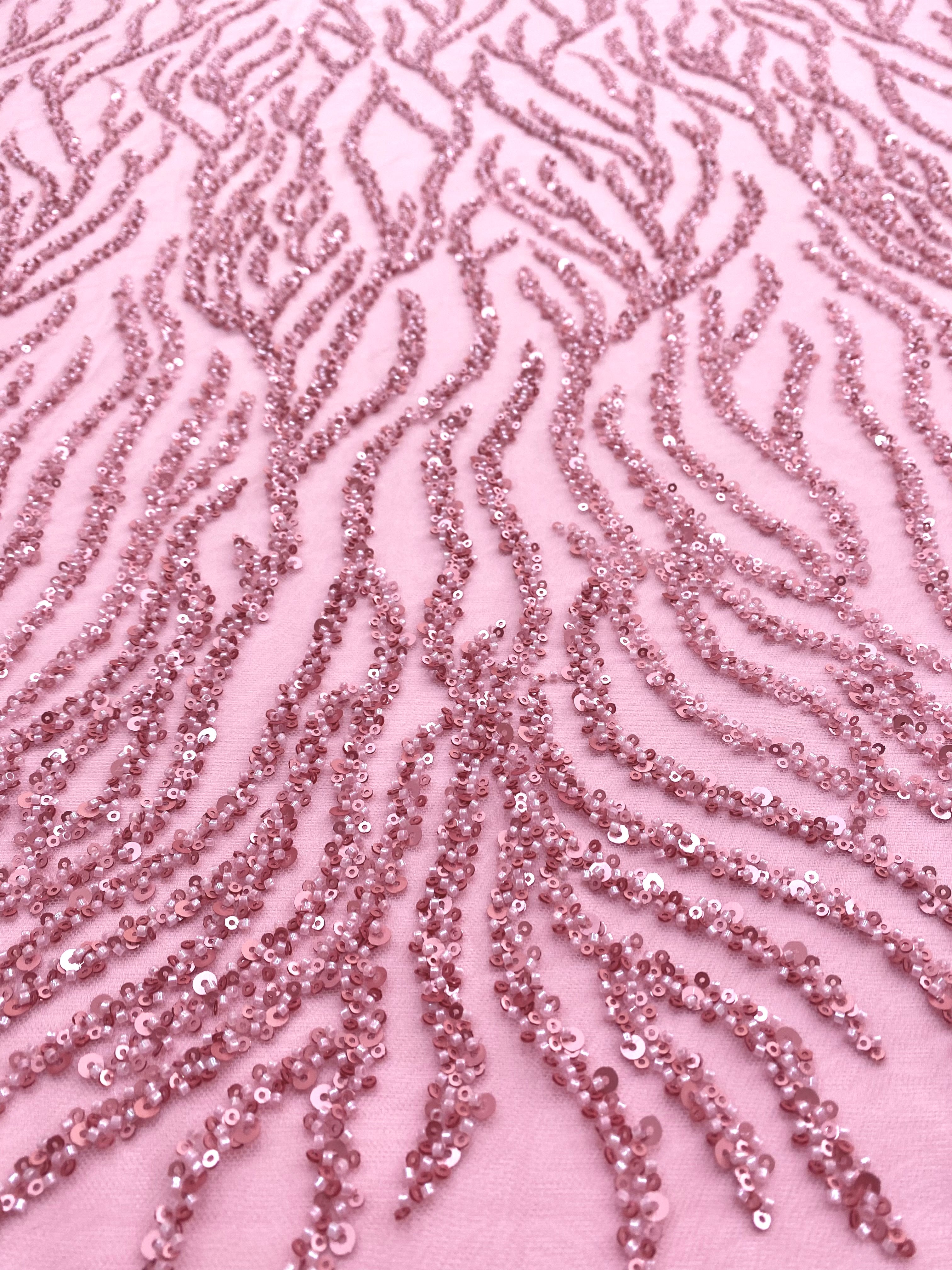 Silver Lace with Linear Pattern, with Pearls and Sequins