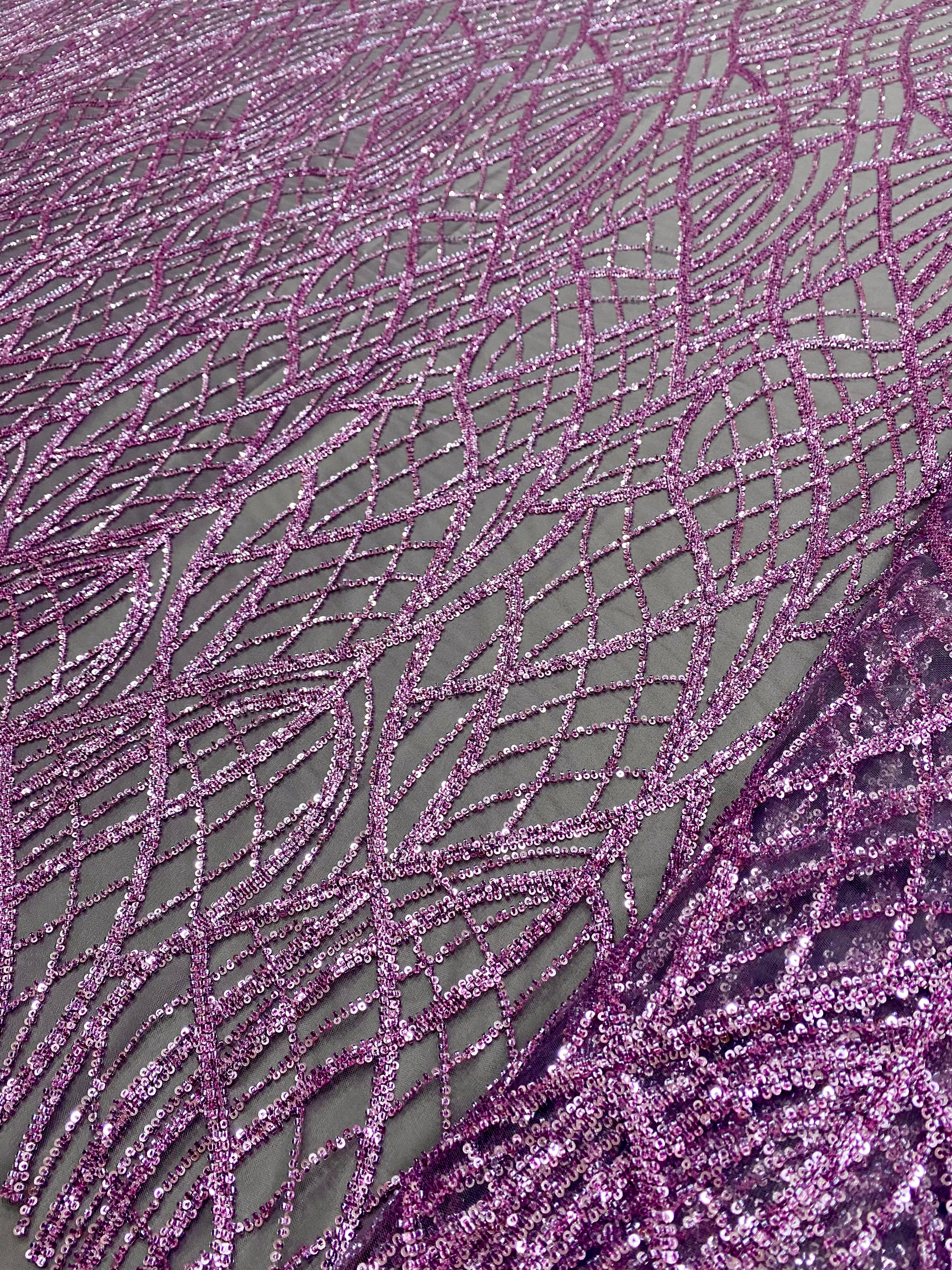 Dantela Couture Lavanda Pudrata cu Model Liniar, cu Margele si Paiete