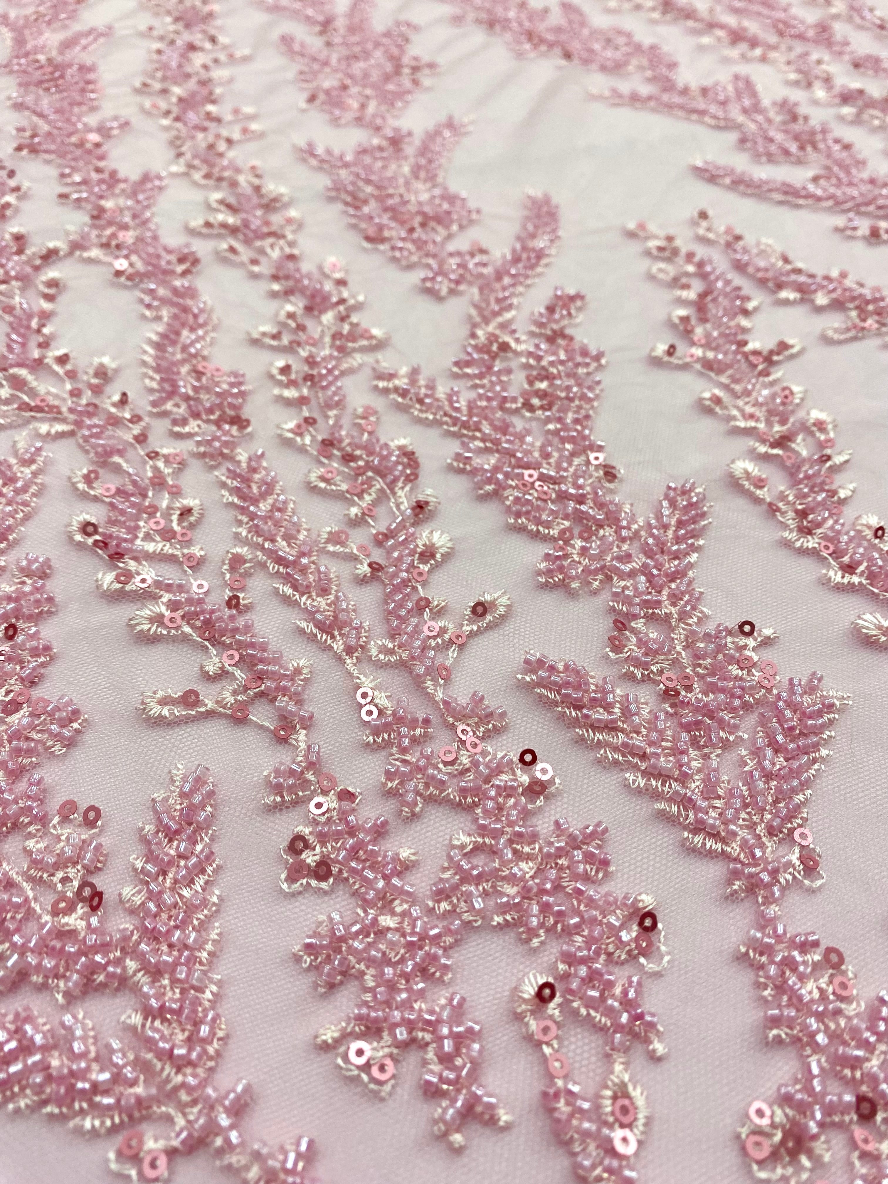 Silver Lace with Linear Pattern, with Pearls and Sequins