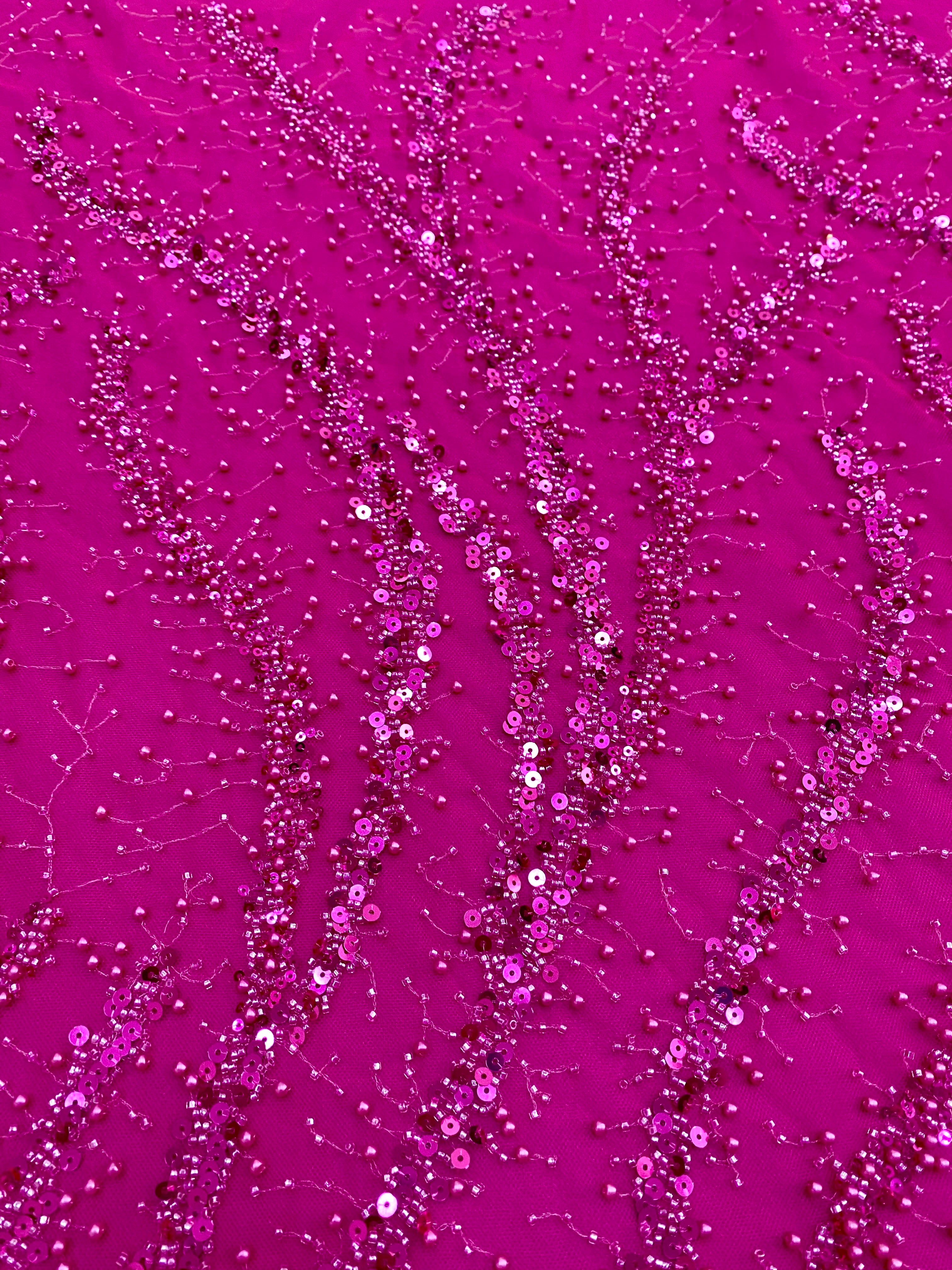 Silver Lace with Linear Pattern, with Pearls and Sequins