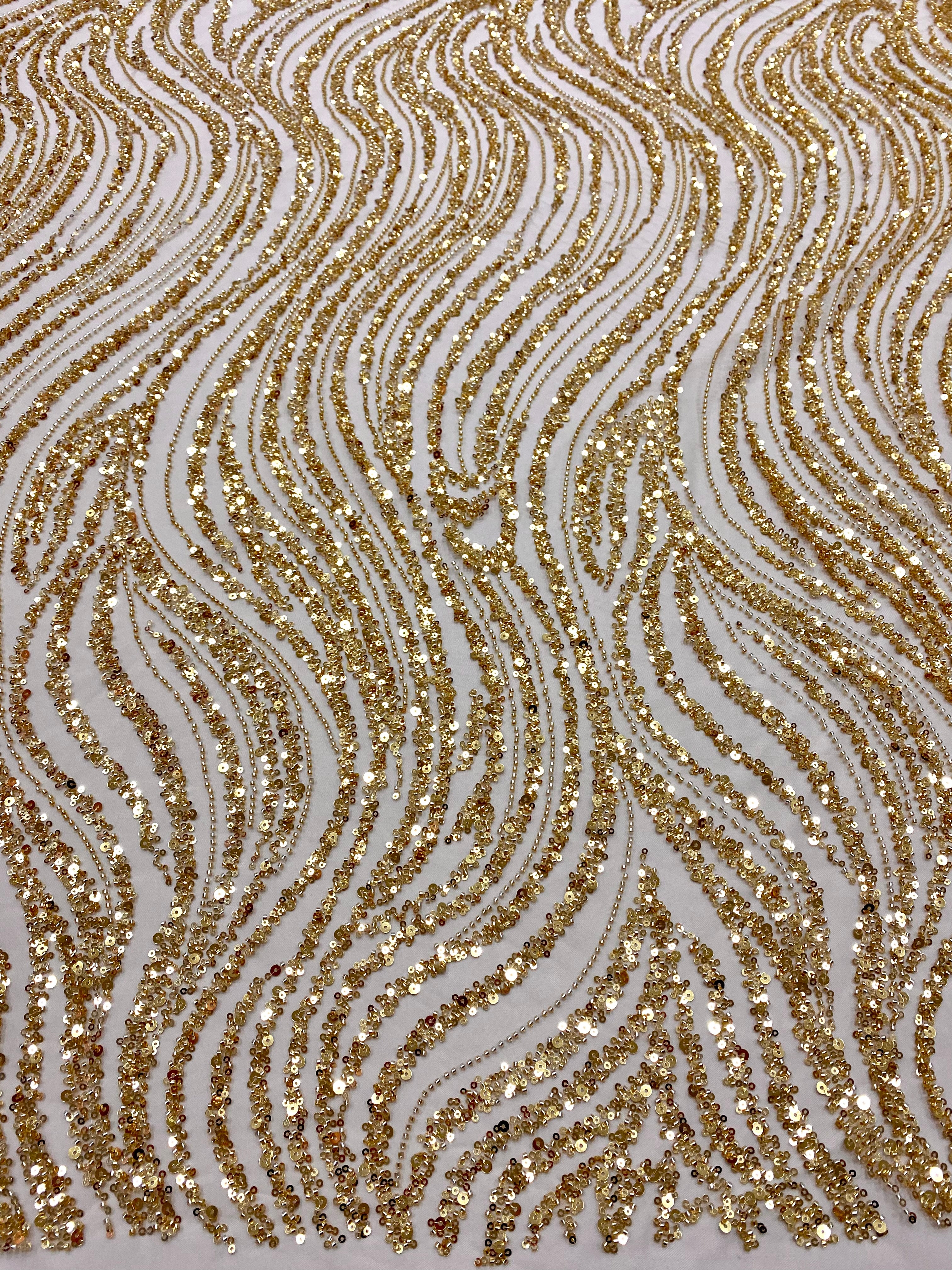 Silver Lace with Linear Pattern, with Pearls and Sequins