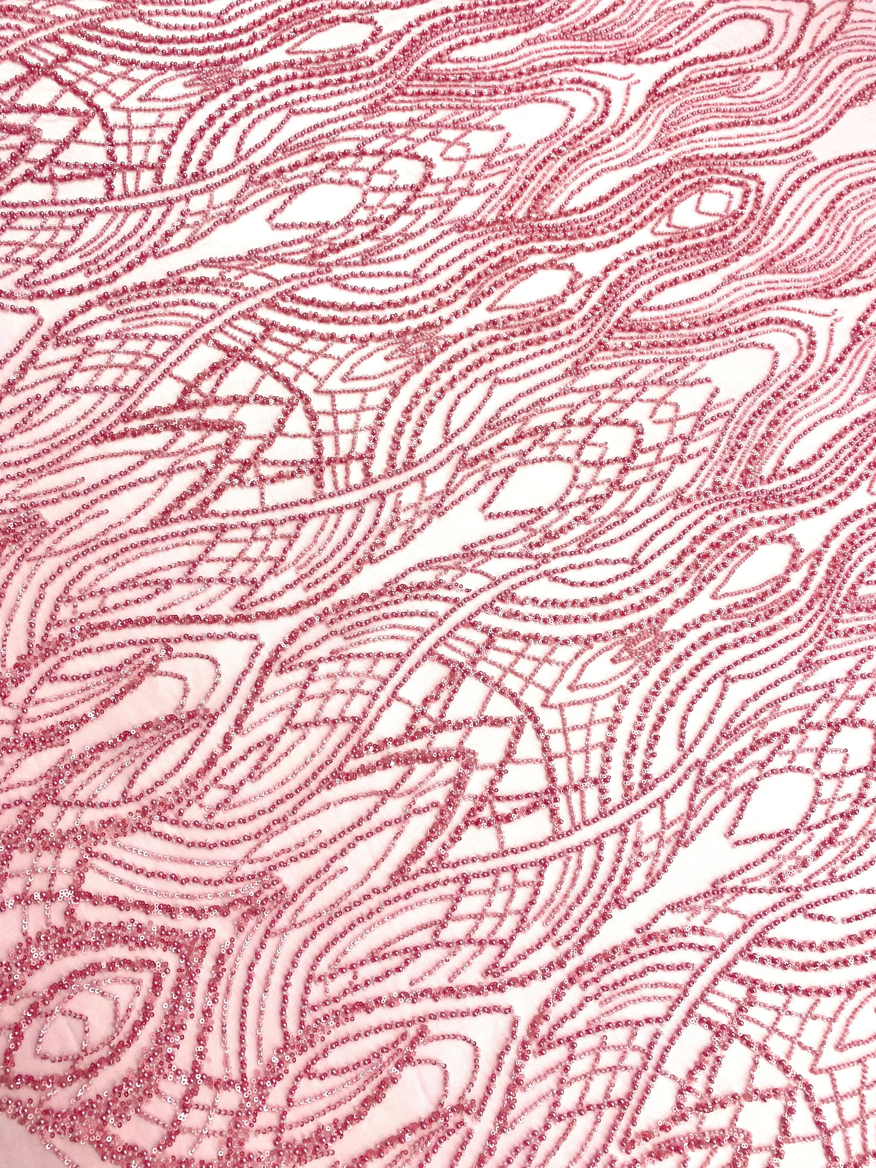 Pink Couture Lace with Pearls, Beads and Sequins