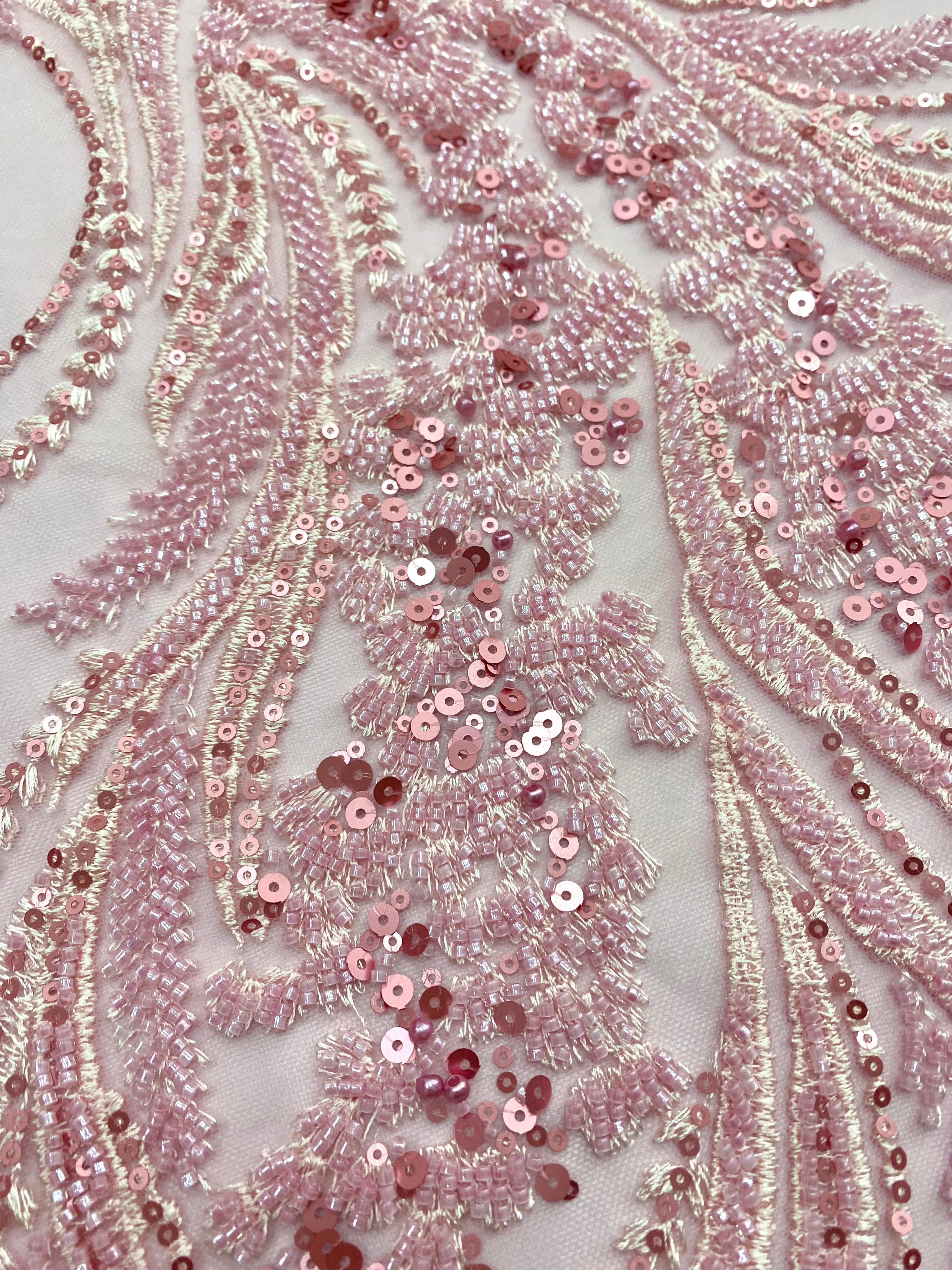 Silver Lace with Linear Pattern, with Pearls and Sequins