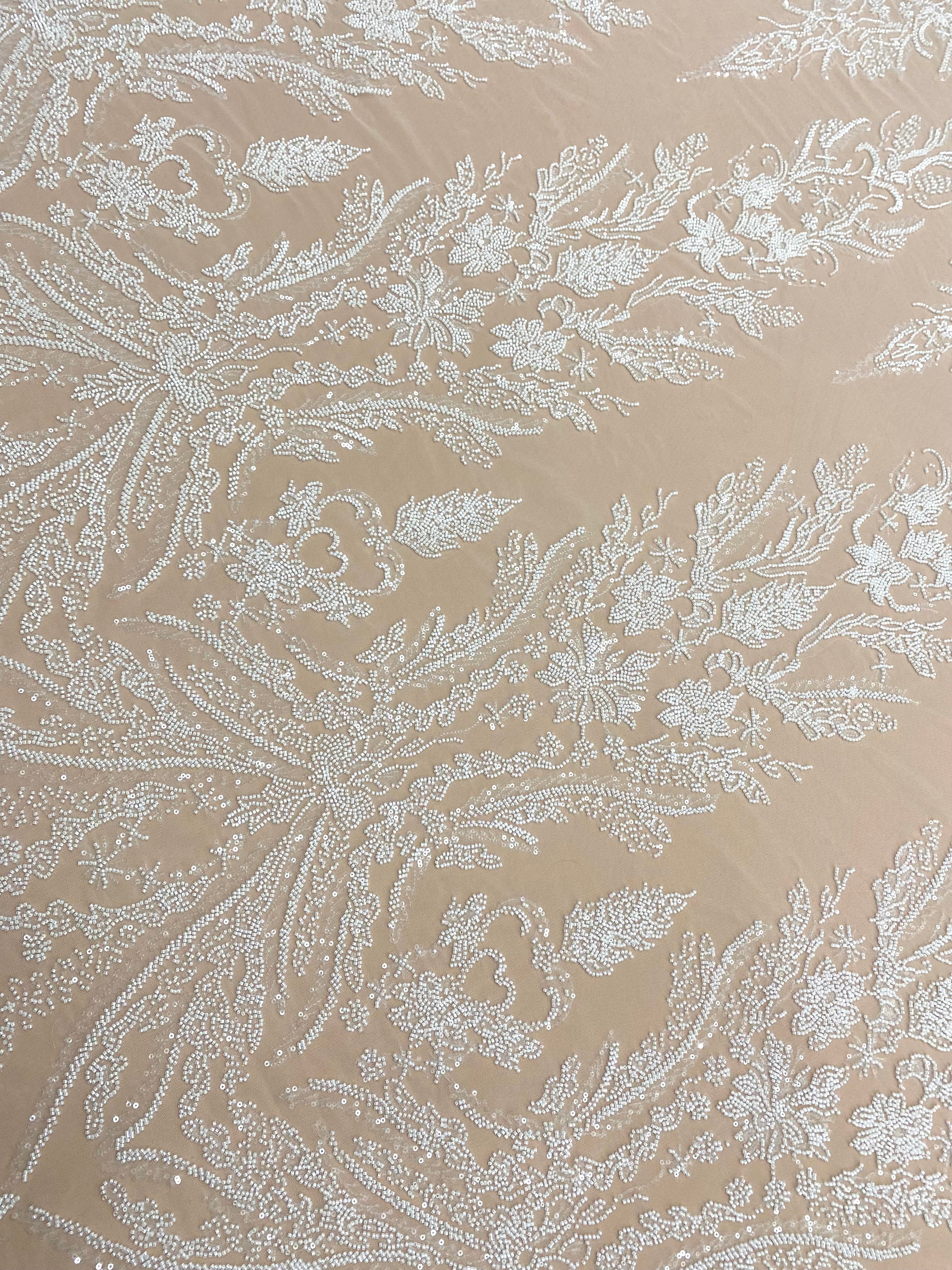 Ivory Couture Lace with Floral Pattern, Beads and Sequins