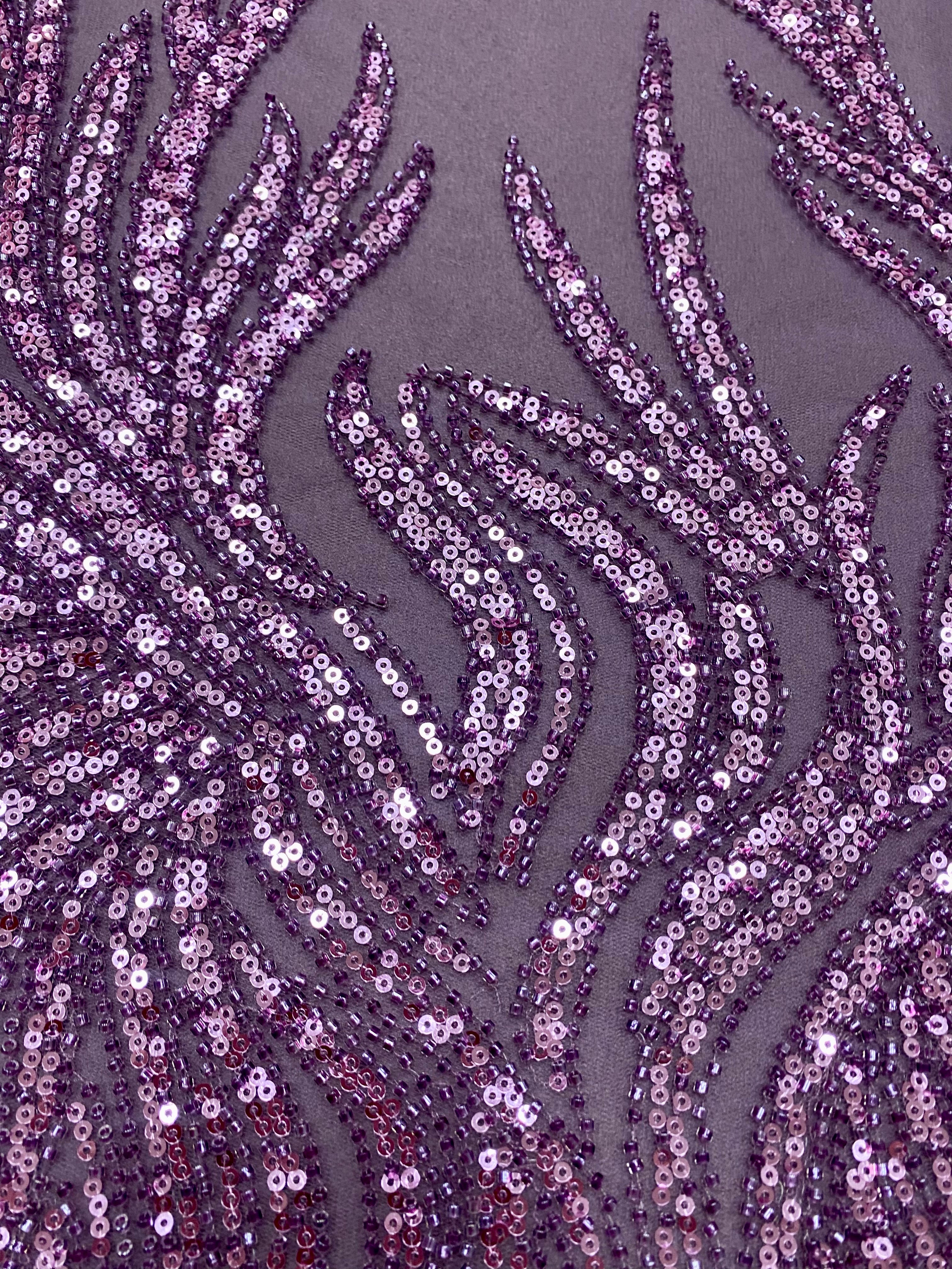 Silver Lace with Linear Pattern, with Pearls and Sequins
