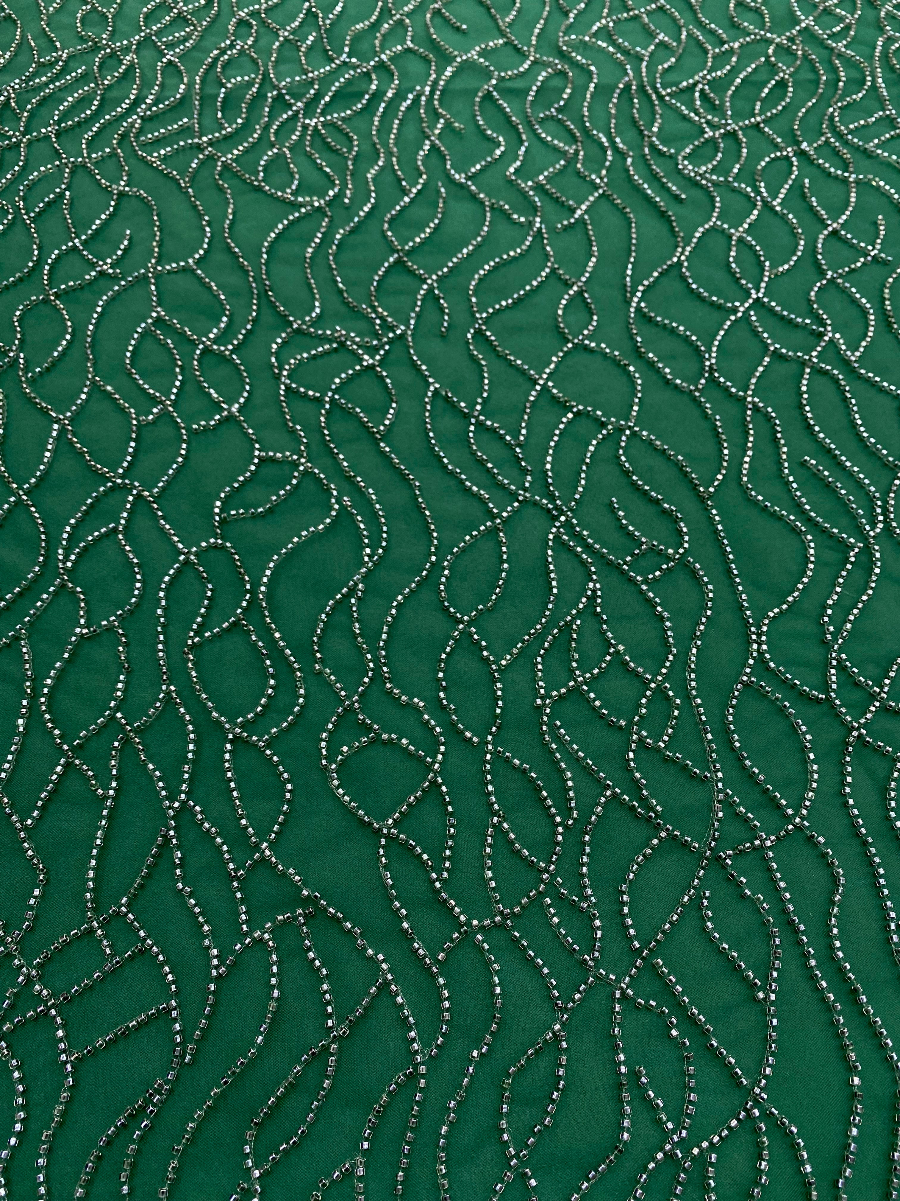 Dantela Couture Verde Smarald cu Siraguri din Margele