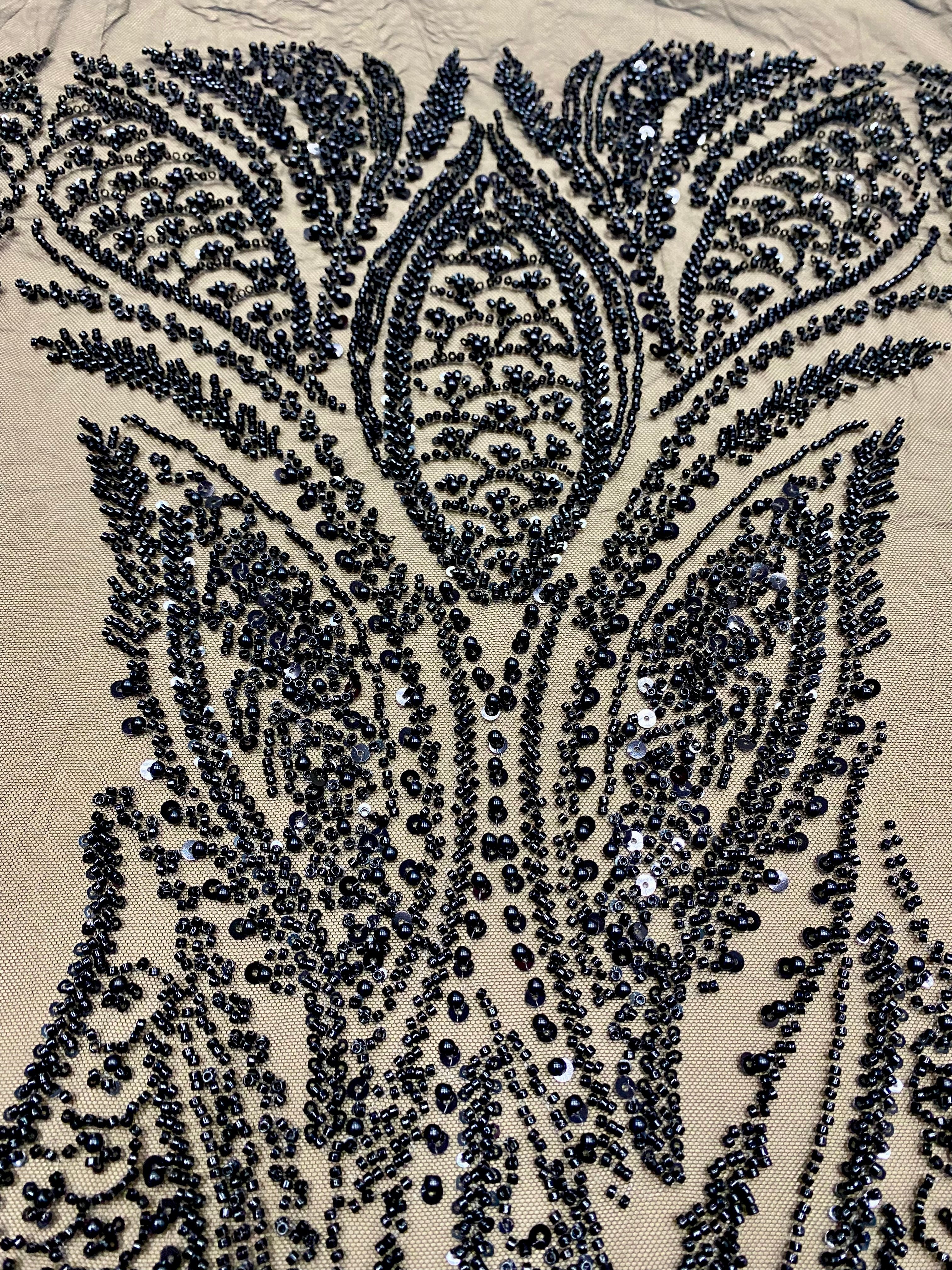 Black Couture Lace with Panel, with Pearls, Beads and Sequins