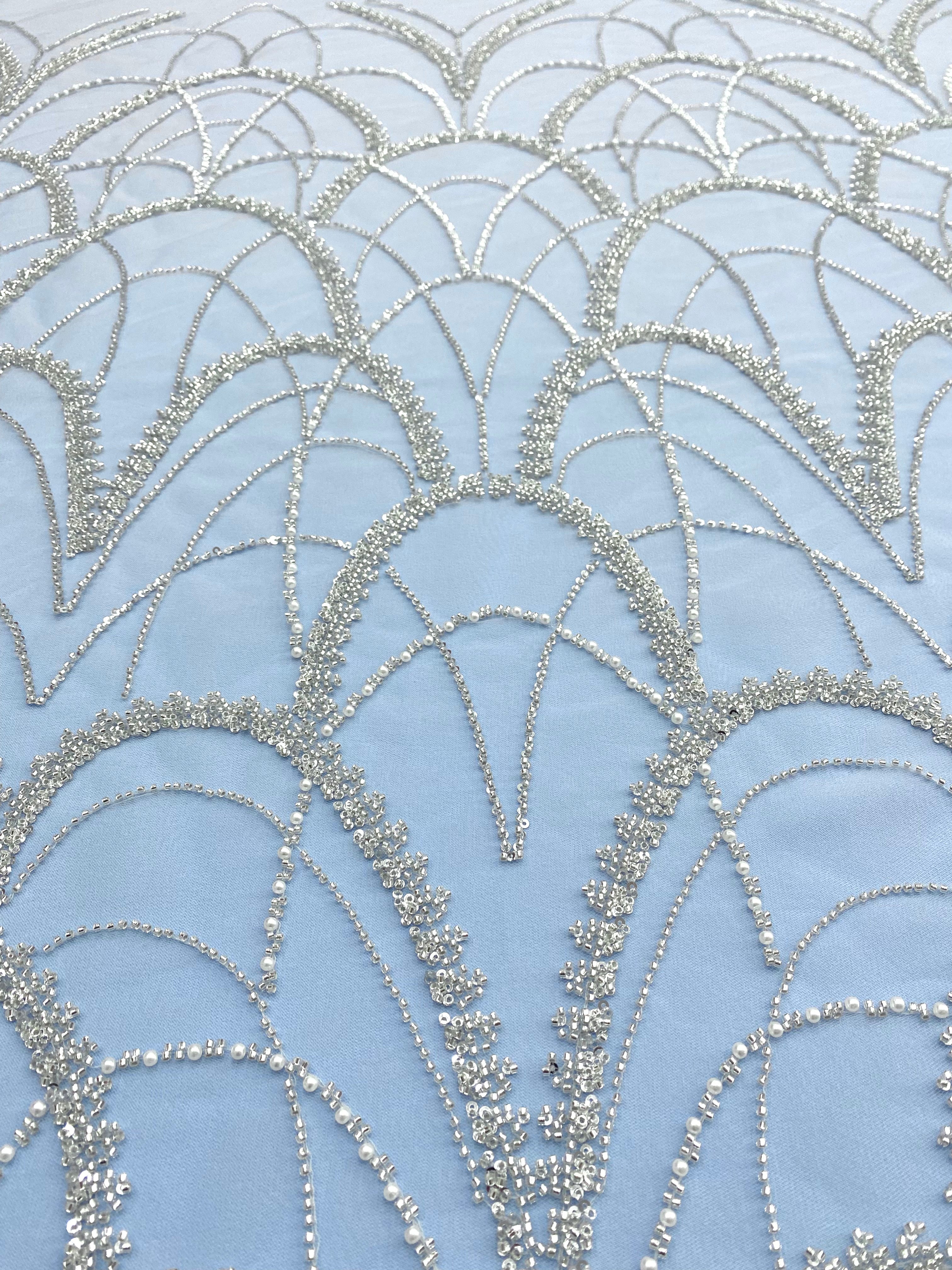 Silver Lace with Strings, Beads and Sequins