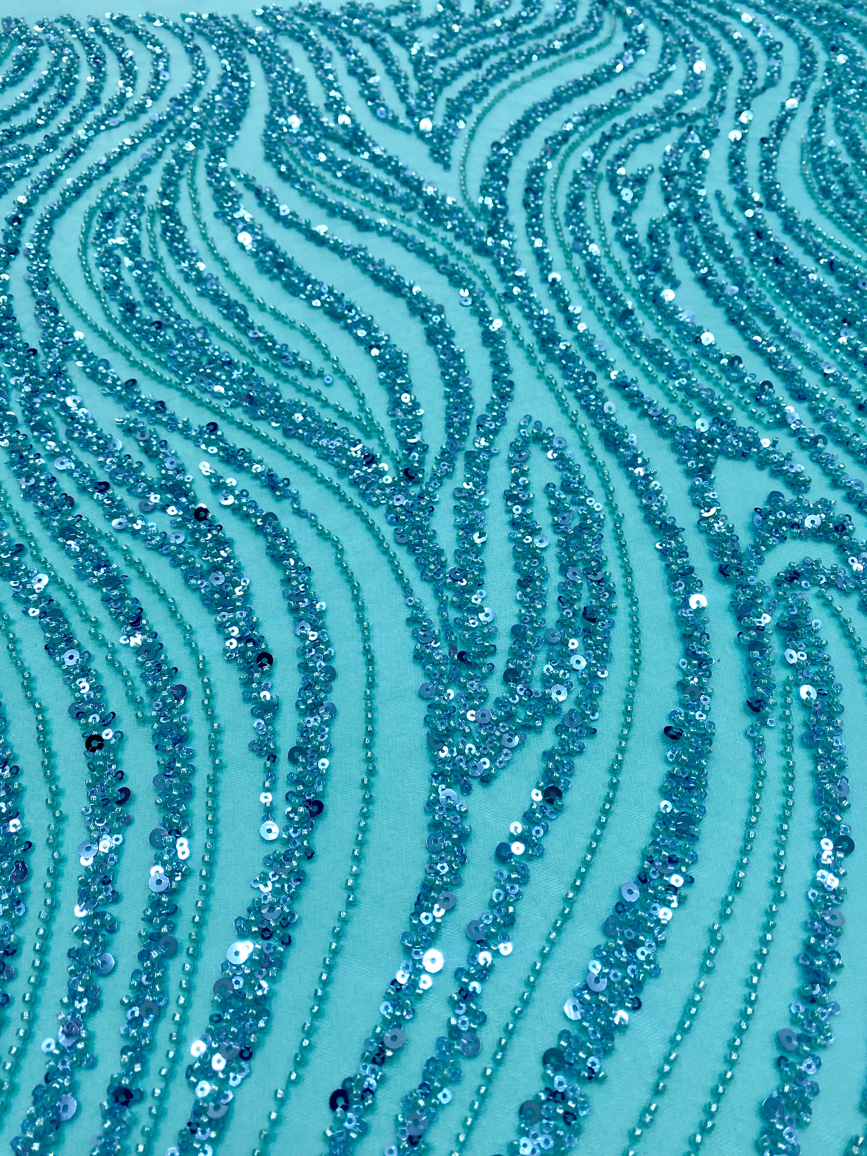Silver Lace with Linear Pattern, with Pearls and Sequins