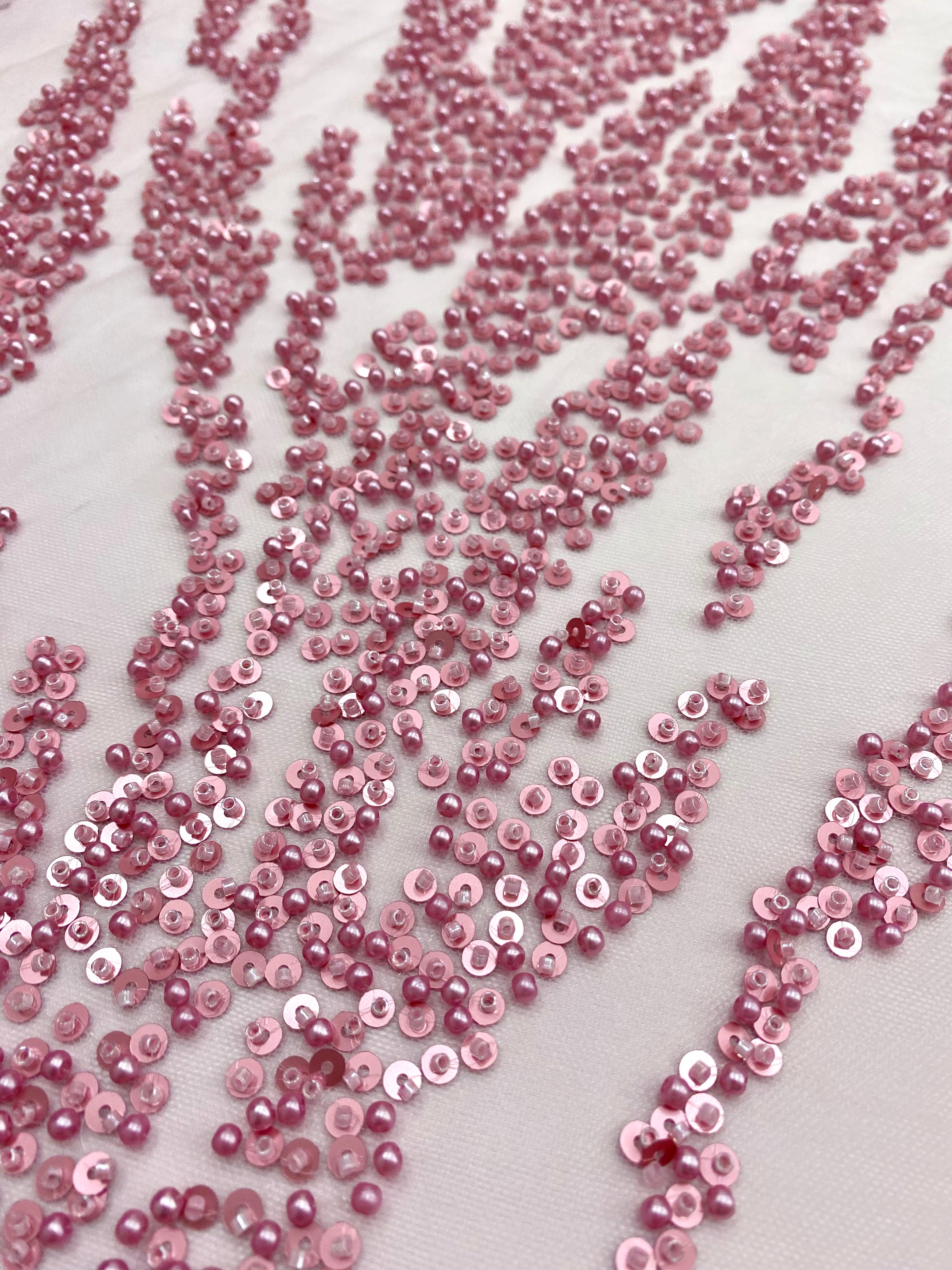 Silver Lace with Linear Pattern, with Pearls and Sequins