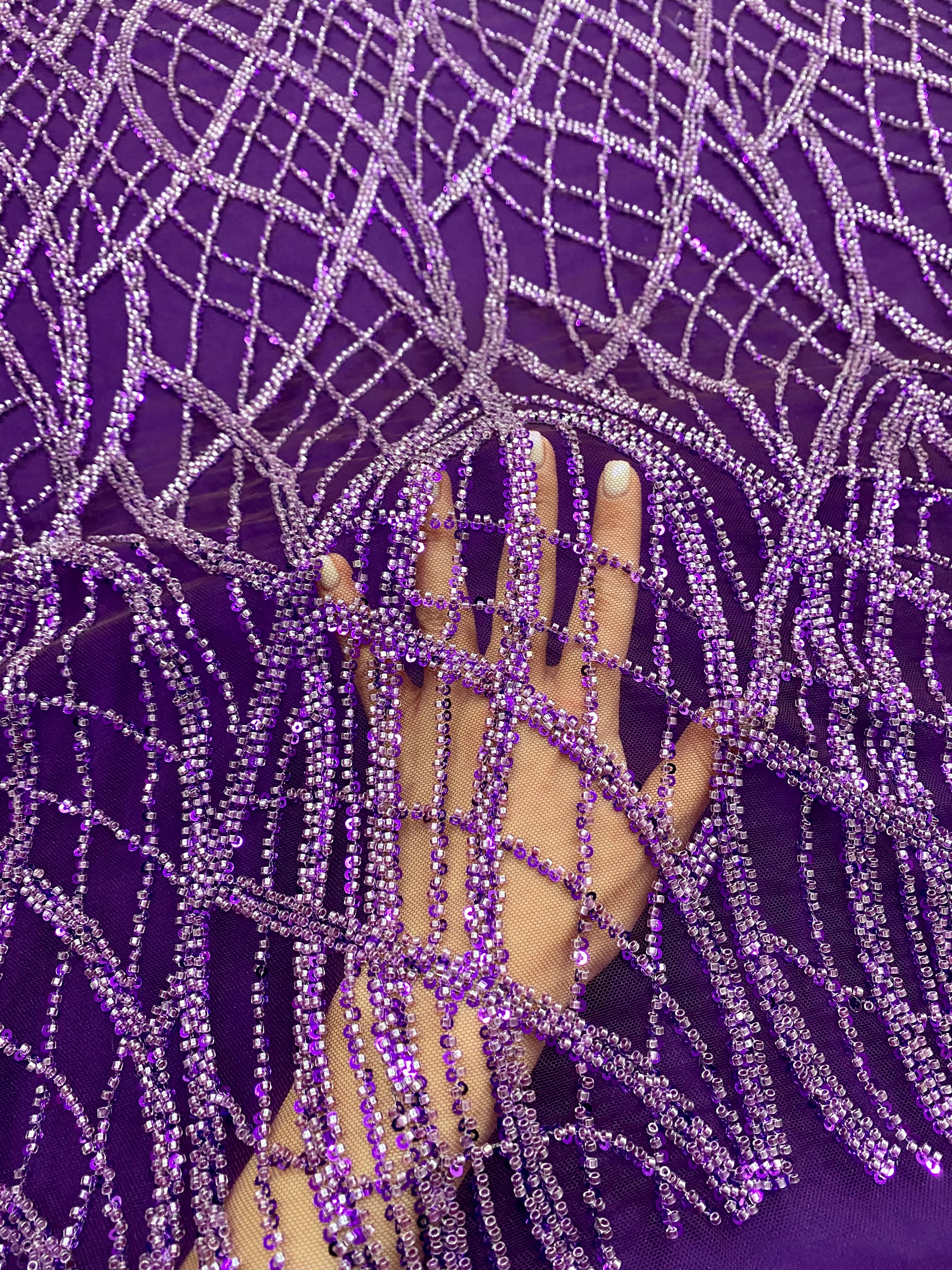 Silver Lace with Linear Pattern, with Pearls and Sequins