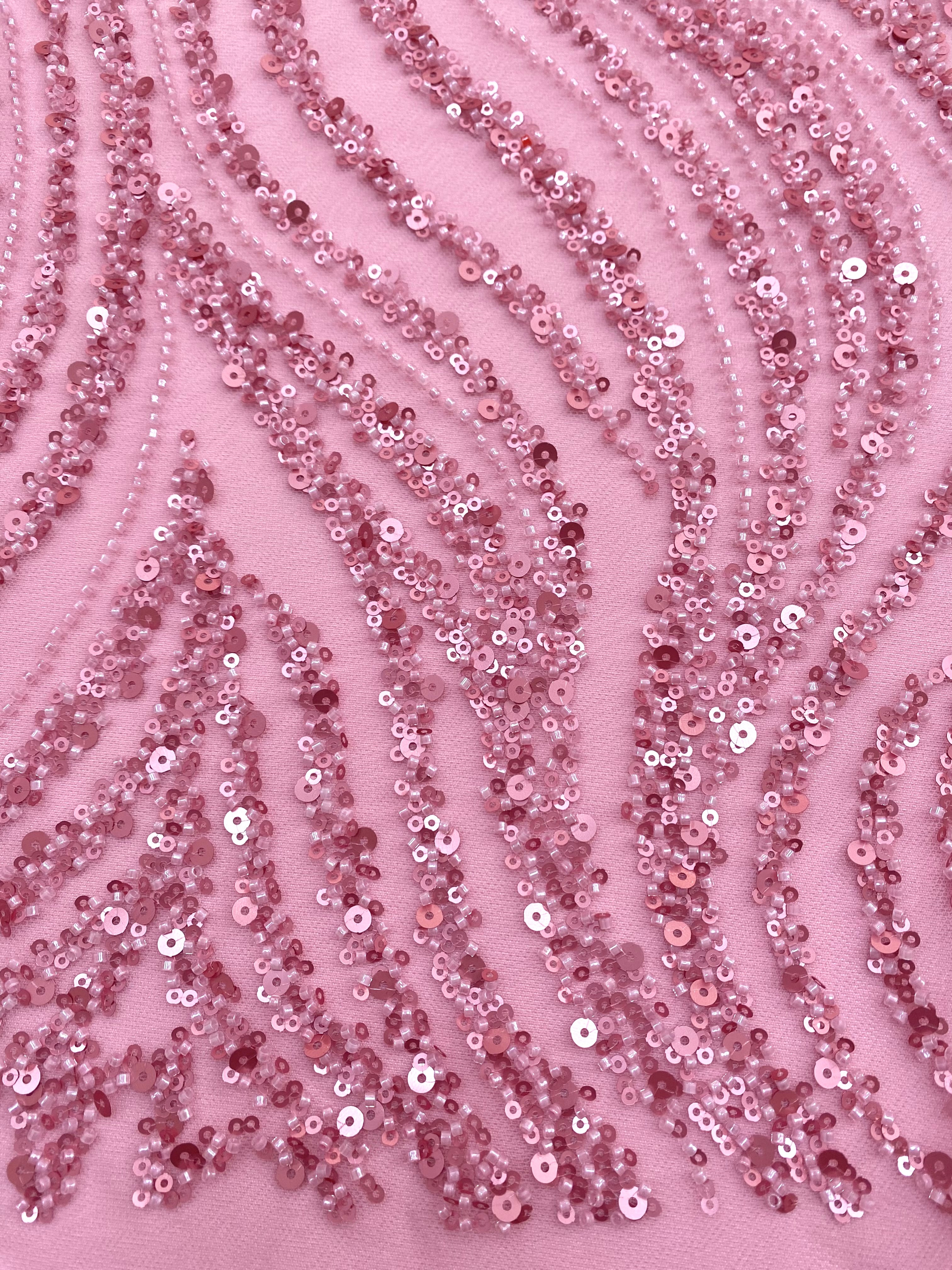 Silver Lace with Linear Pattern, with Pearls and Sequins