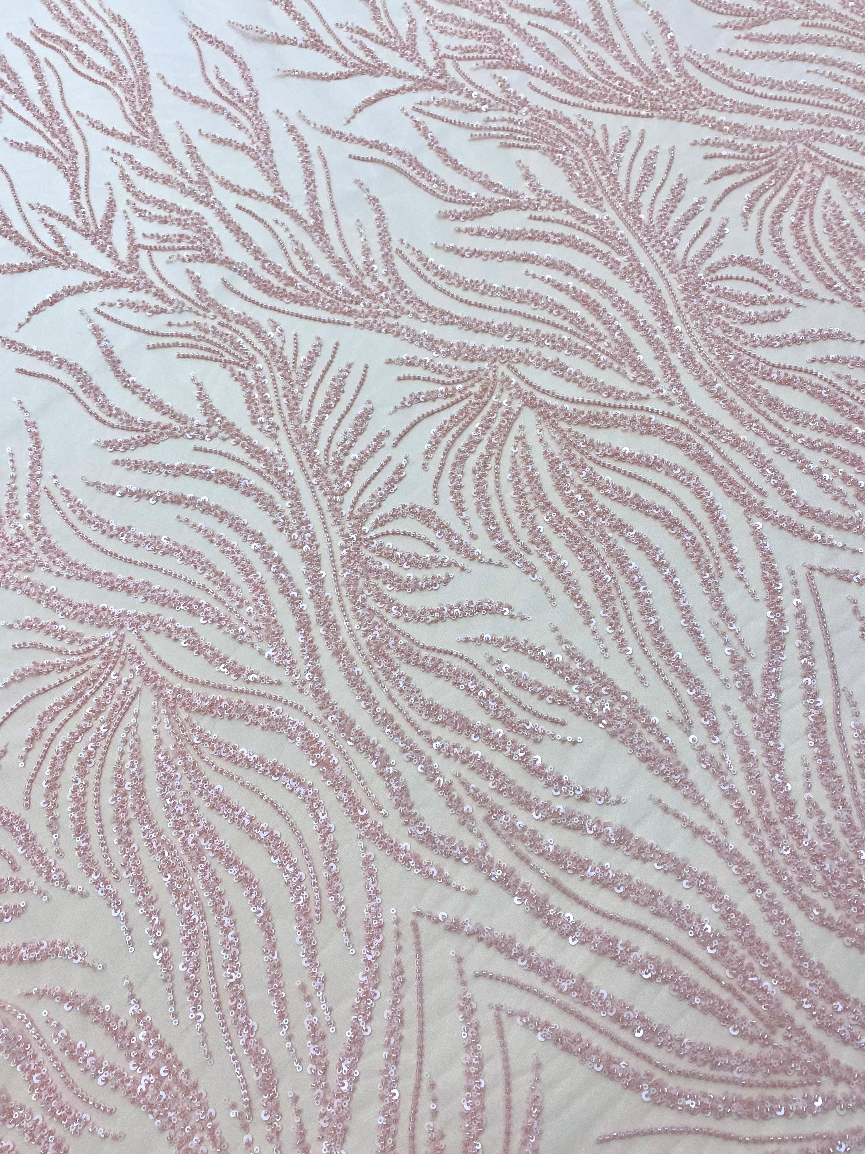 Salmon Pink Couture Lace with Strings, Beads and Sequins