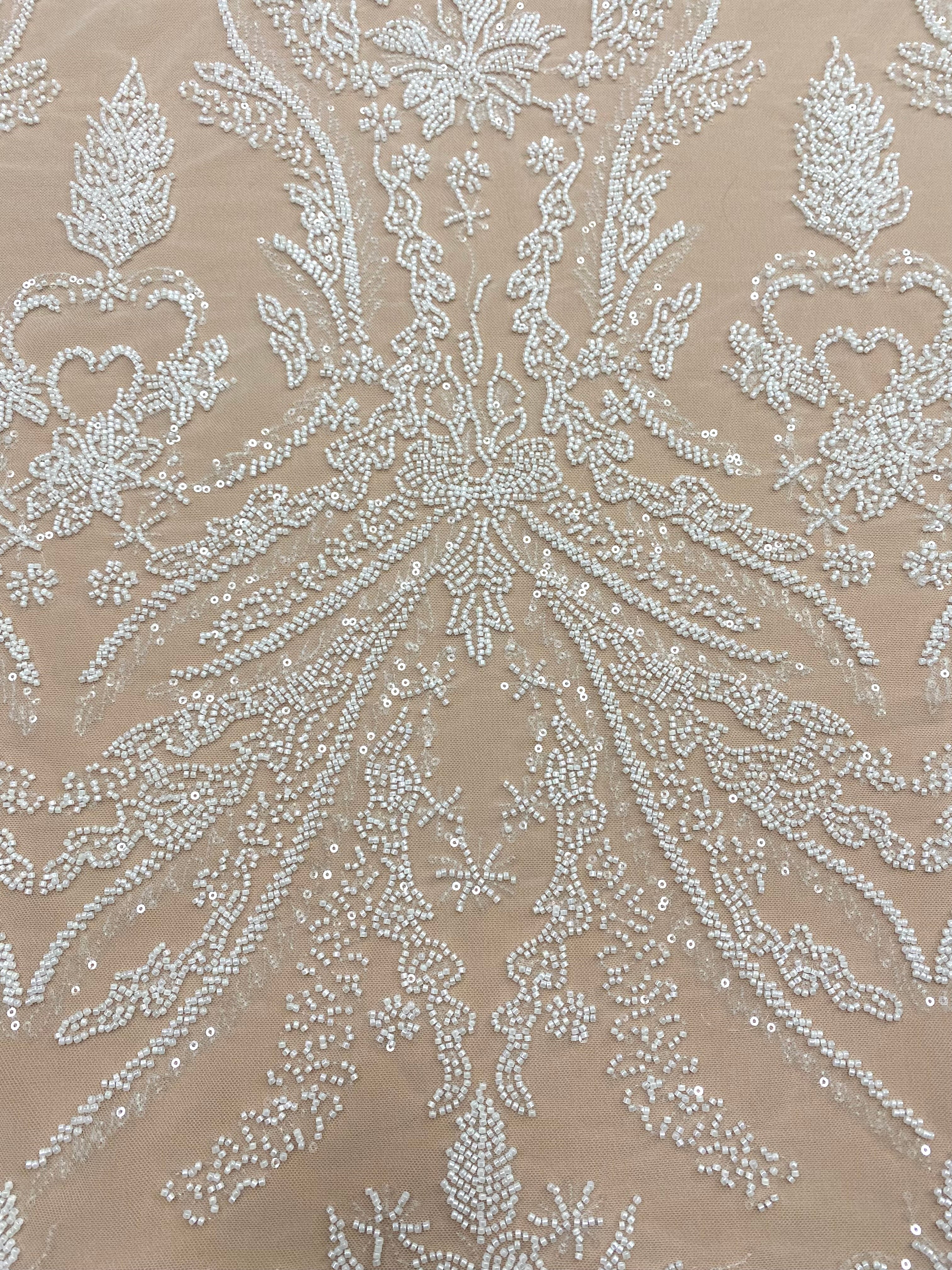 Ivory Couture Lace with Floral Pattern, Beads and Sequins
