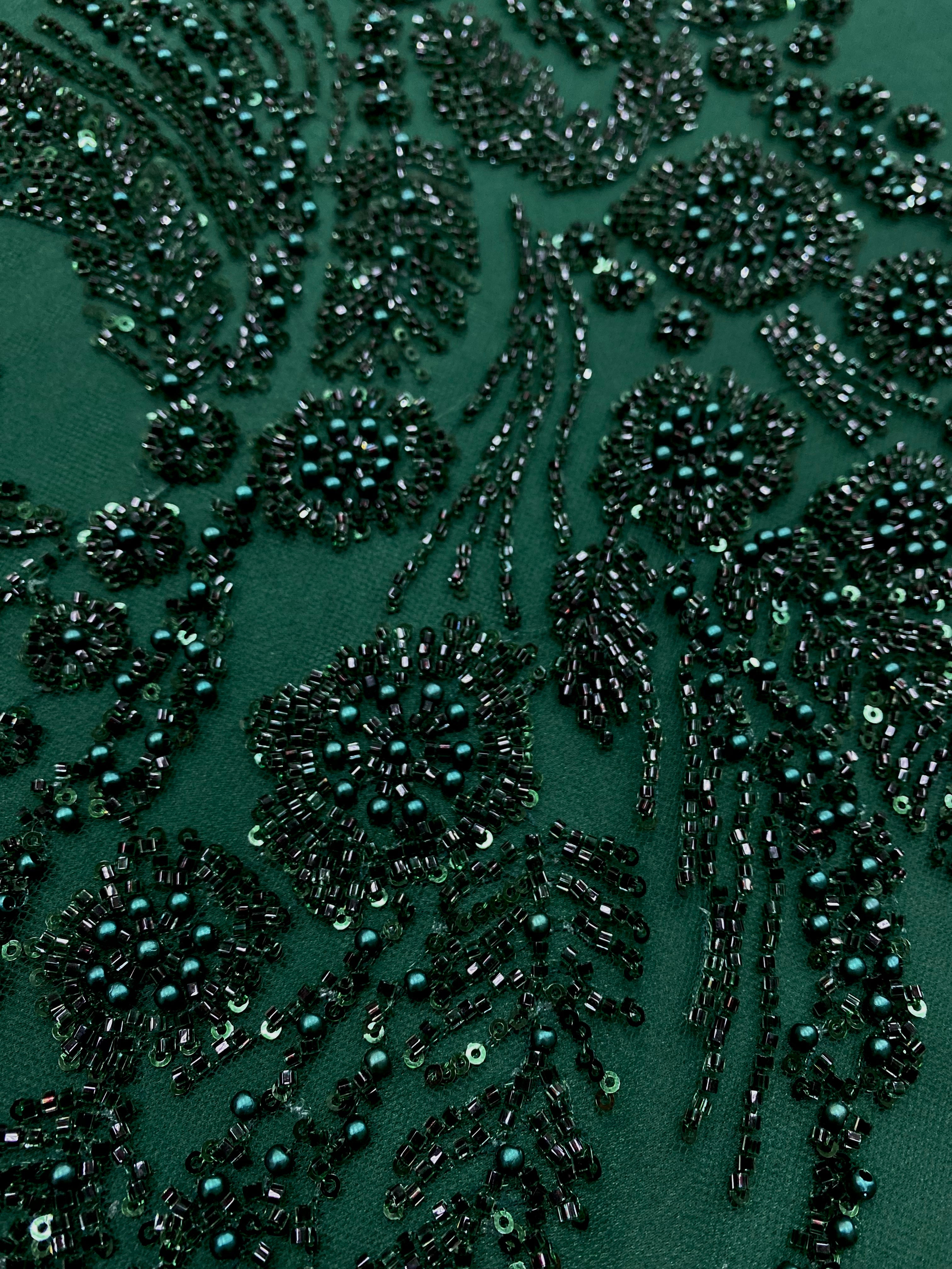 Red Couture Lace with Floral Pattern, Pearls, Beads and Sequins