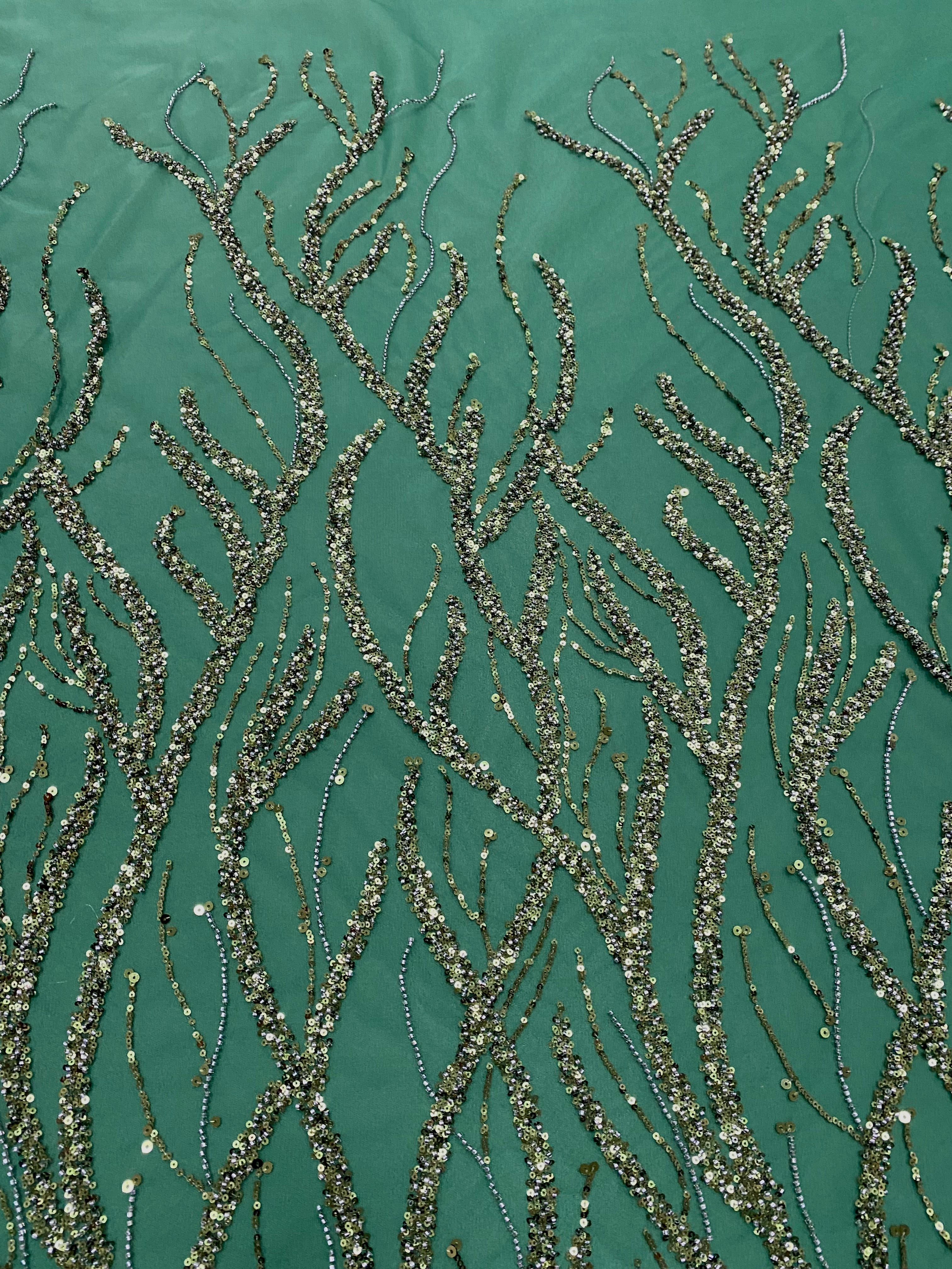 Emerald Green Couture Lace with Beads and Sequins