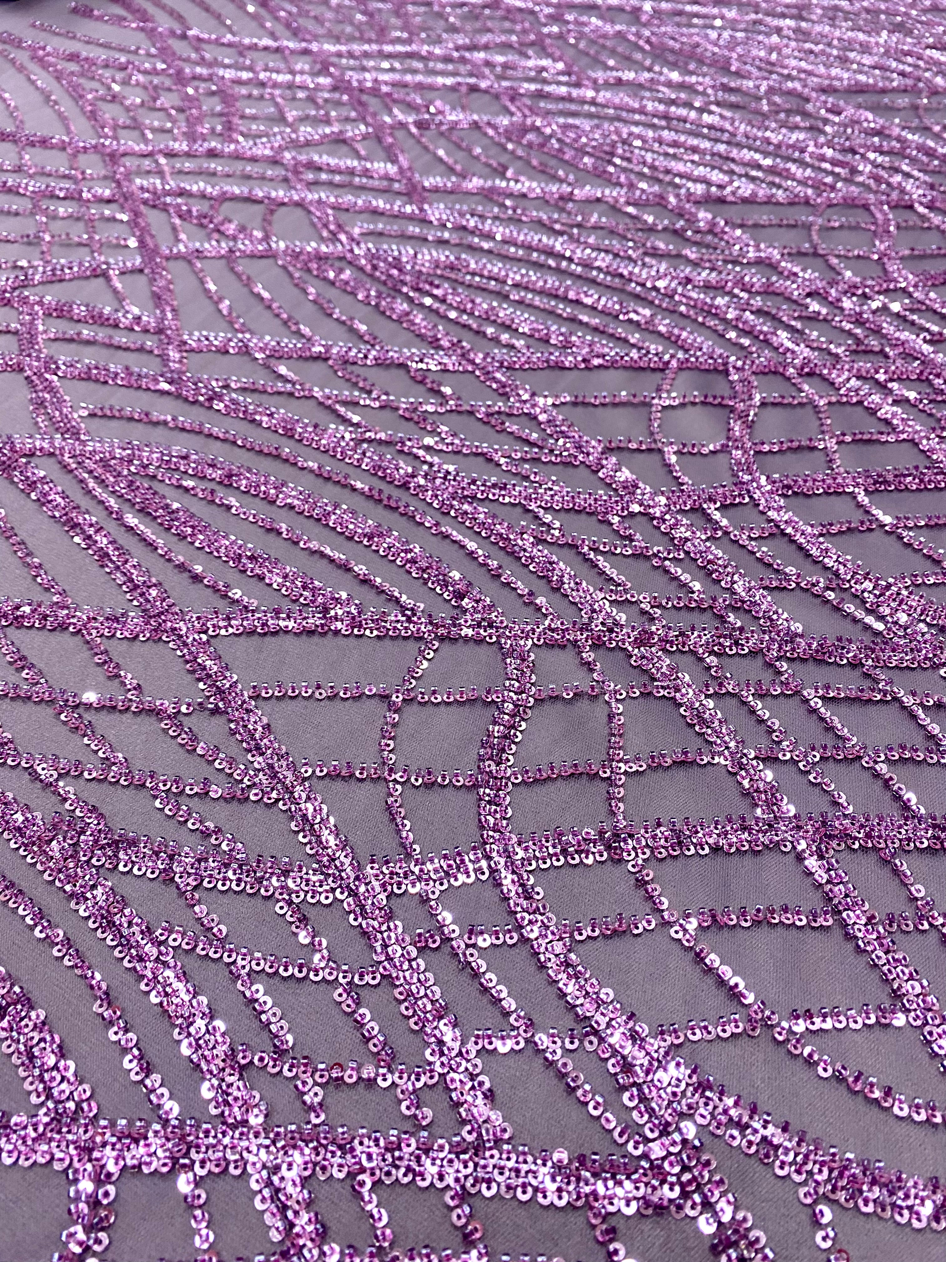 Dantela Couture Lavanda Pudrata cu Model Liniar, cu Margele si Paiete