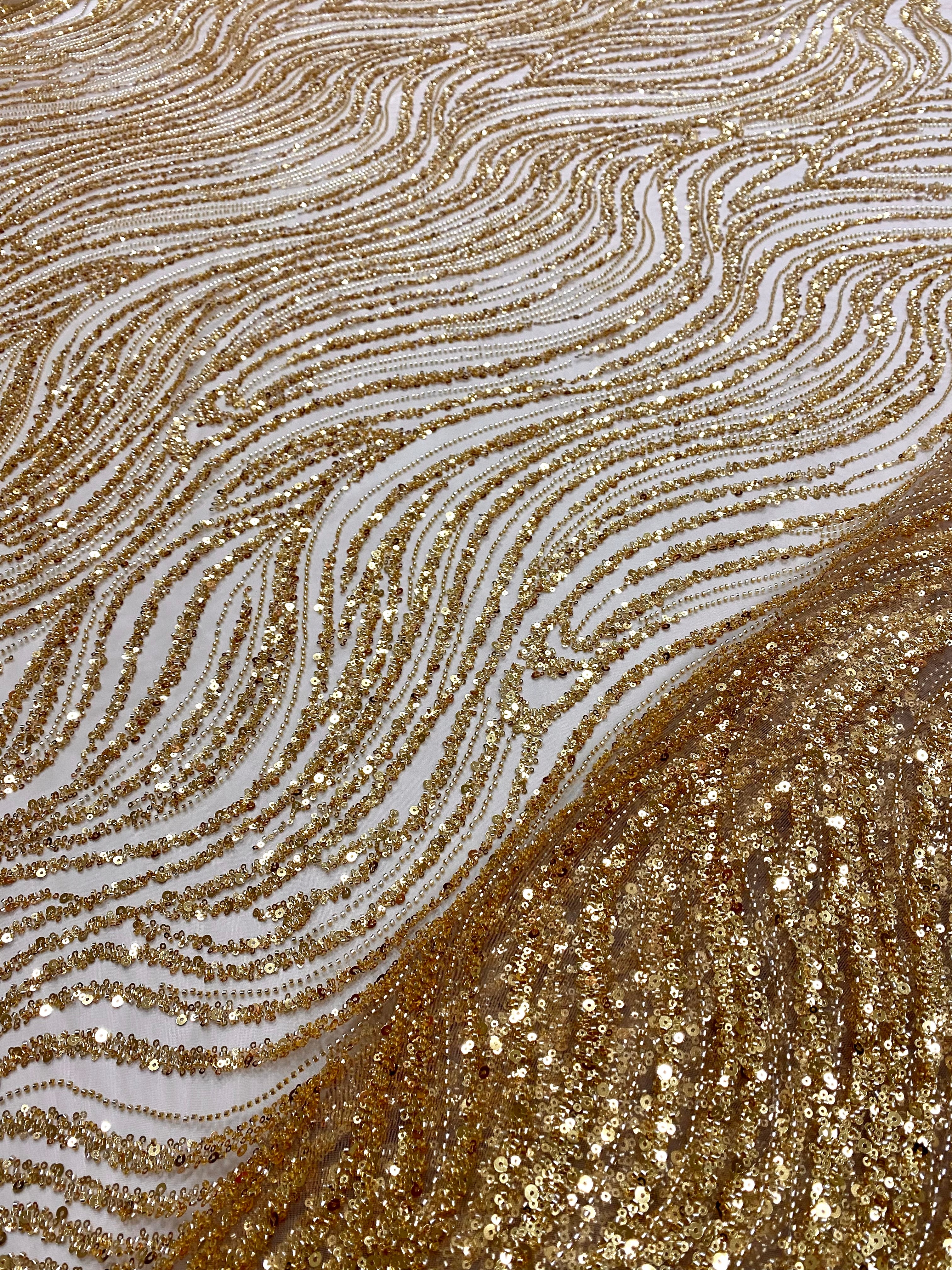 Silver Lace with Linear Pattern, with Pearls and Sequins