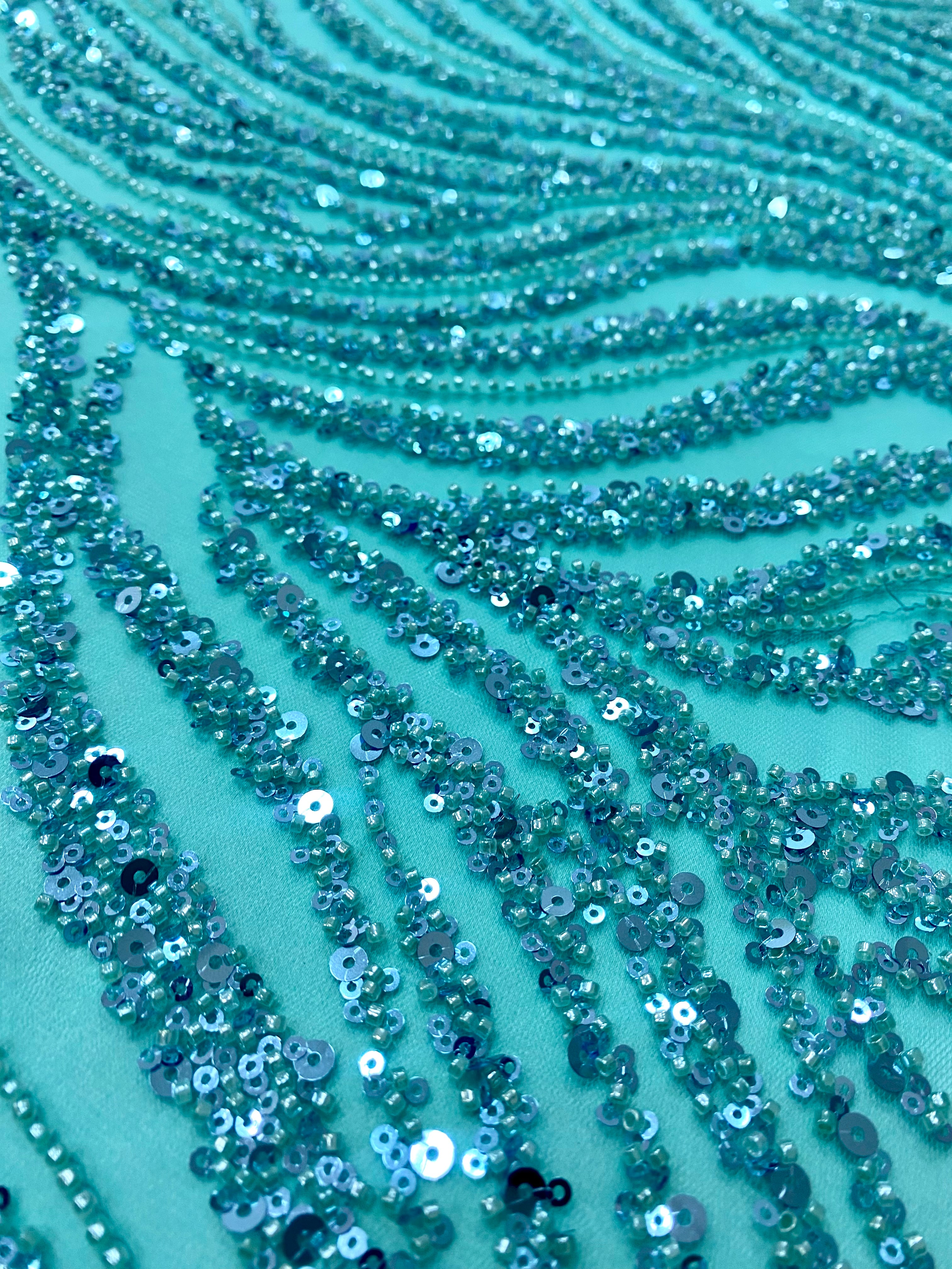 Silver Lace with Linear Pattern, with Pearls and Sequins