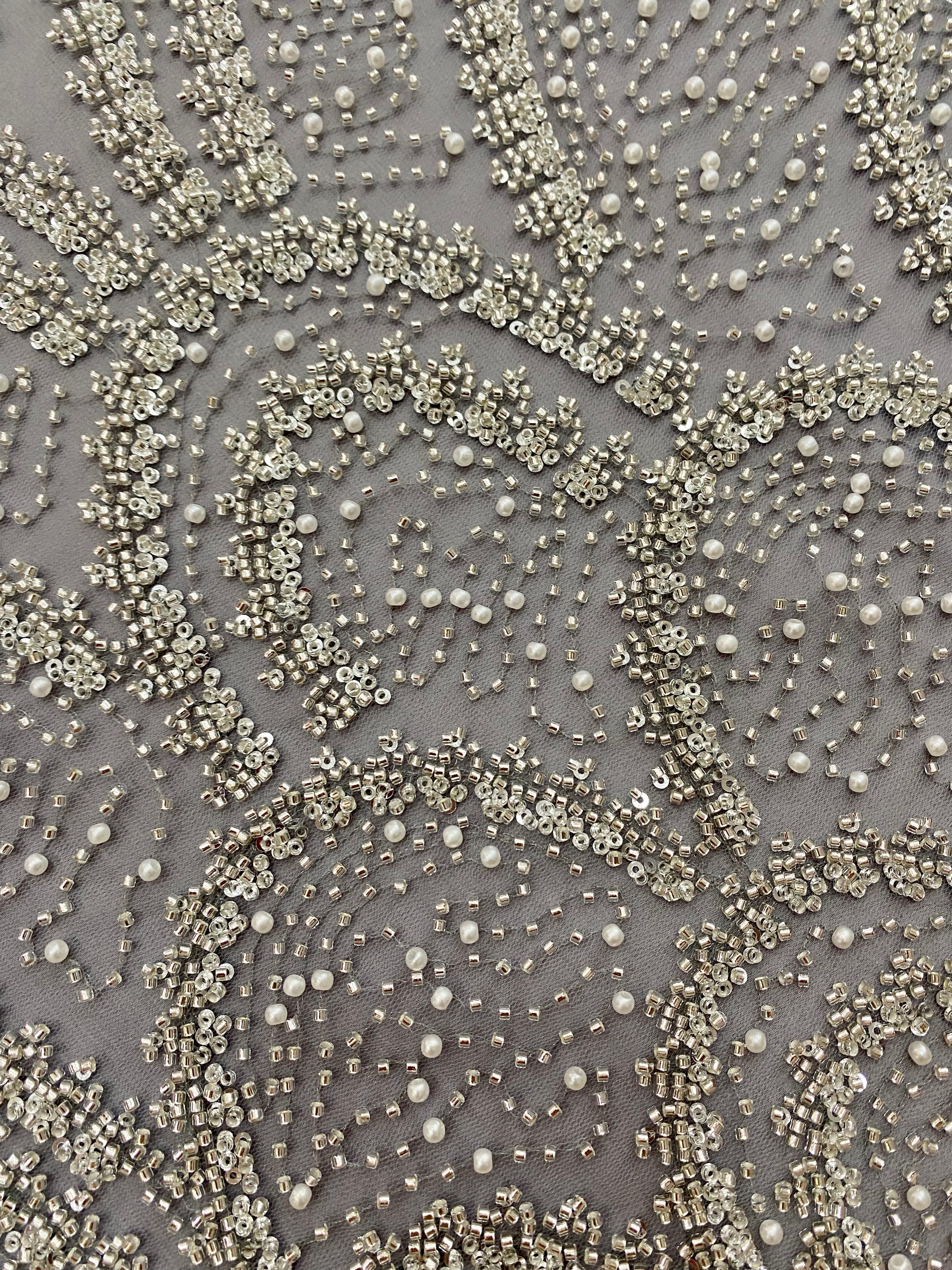 Silver Lace with Strings, Beads and Sequins