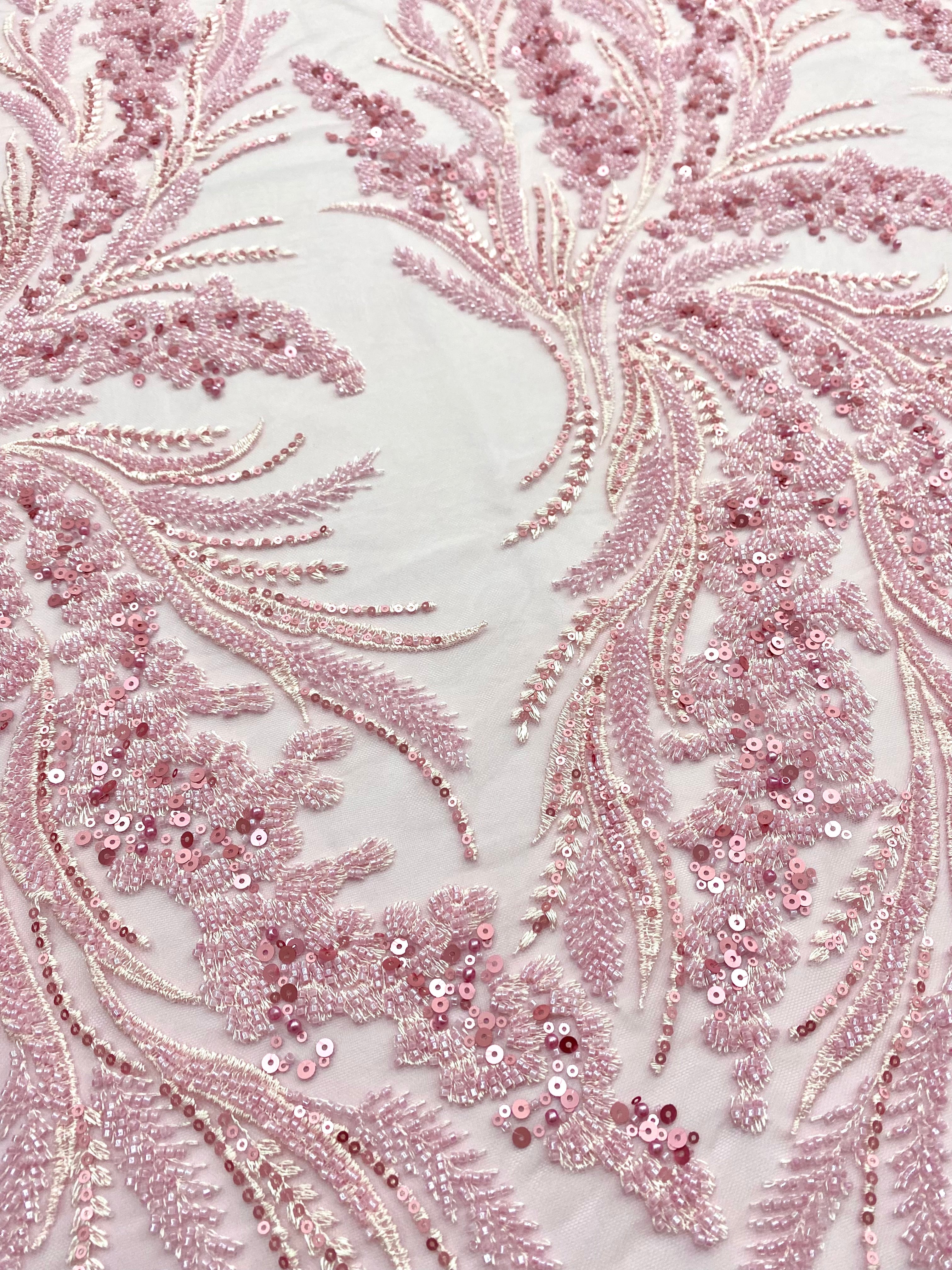 Silver Lace with Linear Pattern, with Pearls and Sequins