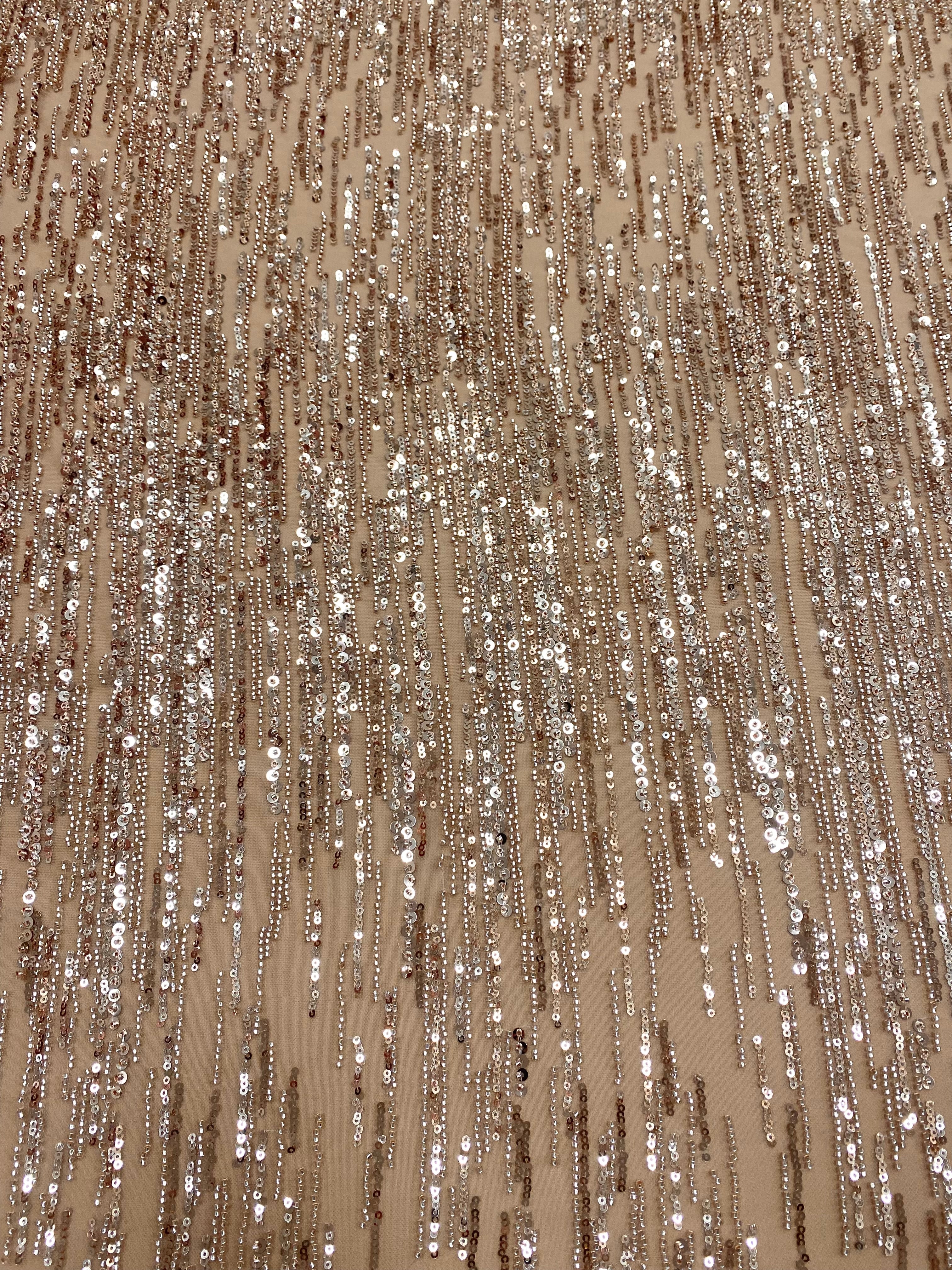 Black Lace with Linear Pattern, with Pearls and Sequins