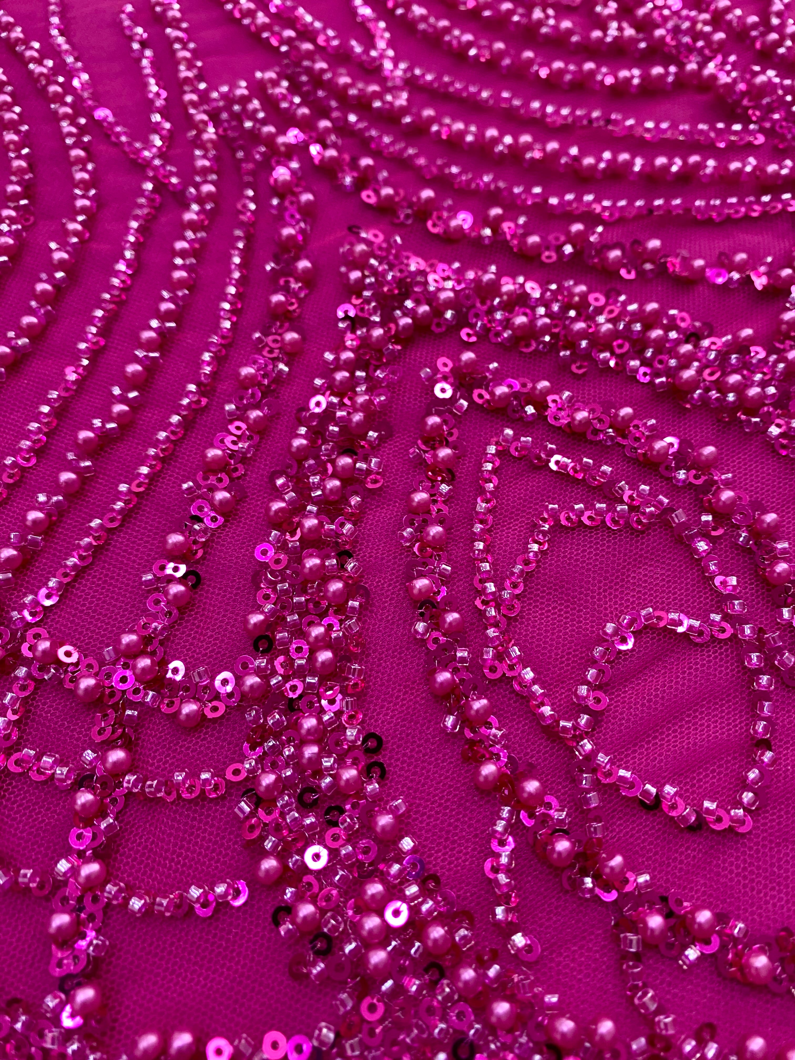 Silver Lace with Linear Pattern, with Pearls and Sequins