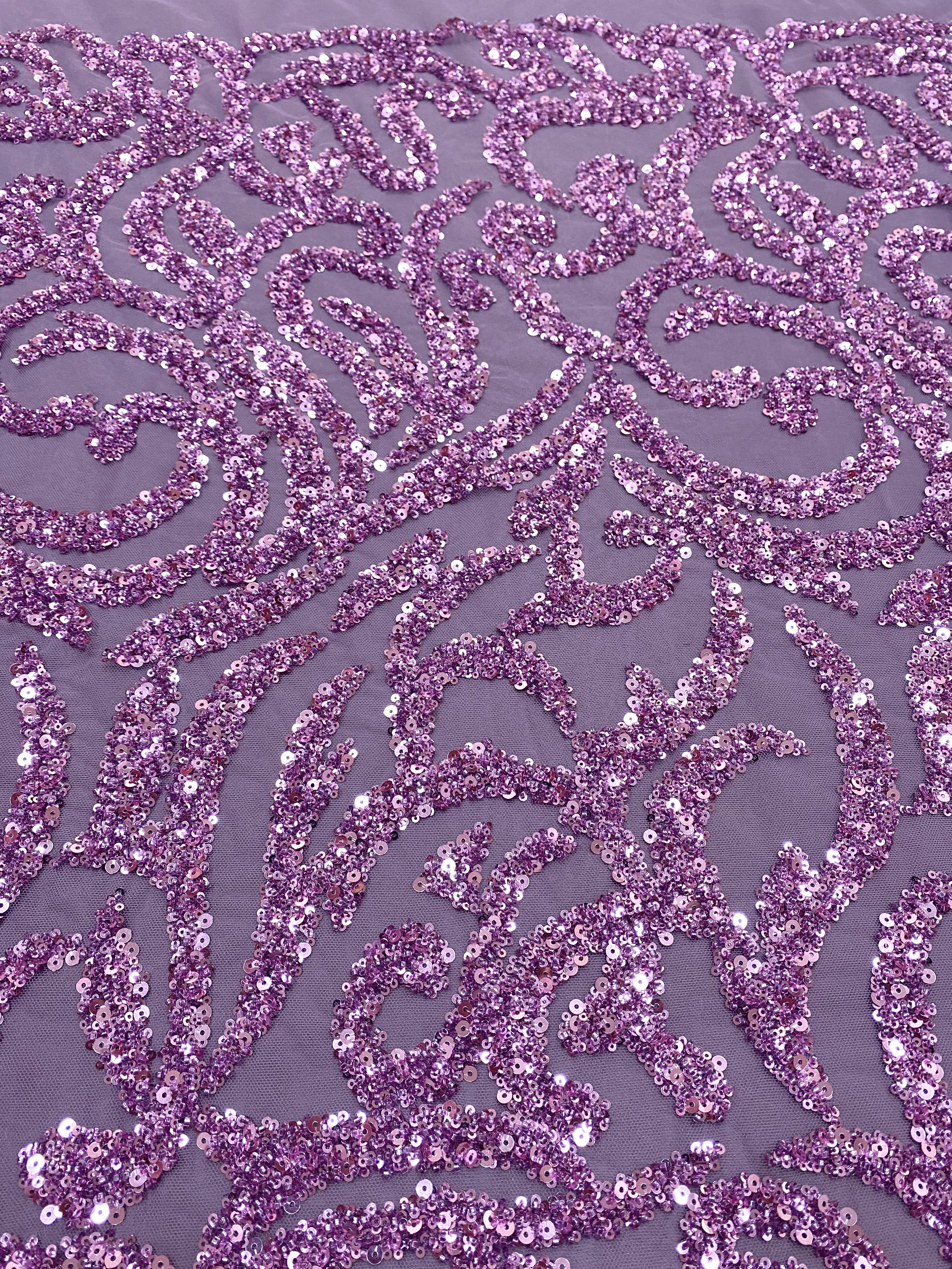 Powder Couture Lace with Geometric Pattern, with Beads and Sequins
